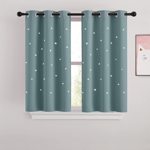 NICETOWN Sage Green Nursery Curtain with Cut Out Stars, W52 x L63, 2 Panels(Greyish Blue)