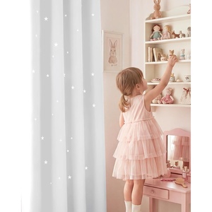 NICETOWN Sage Green Nursery Curtain with Cut Out Stars, W52 x L63, 2 Panels(Greyish White)