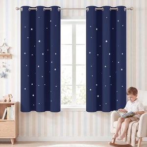 NICETOWN Sage Green Nursery Curtain with Cut Out Stars, W52 x L63, 2 Panels(Navy Blue)