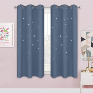 NICETOWN Sage Green Nursery Curtain with Cut Out Stars, W52 x L63, 2 Panels(Stone Blue)