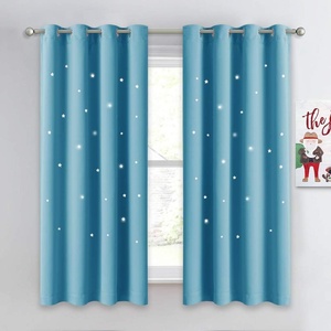 NICETOWN Sage Green Nursery Curtain with Cut Out Stars, W52 x L63, 2 Panels(Teal Blue)
