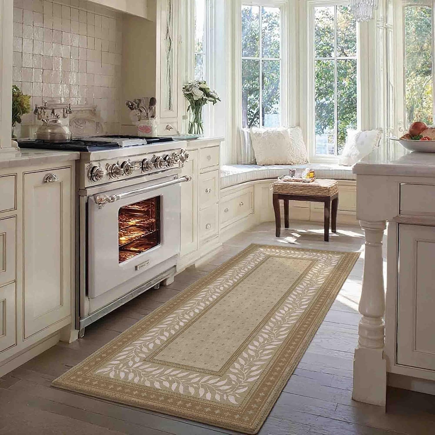 image:imageNICETOWN 8x10 UltraThin Brown Oriental Rug for Bedroom Tumble Washable Area Rugs 8x10 Boho NonSlip Vintage Living Room Rugs Oriental Carpet Entrance for Kitchen Laundry Bathroom BedroomNatural