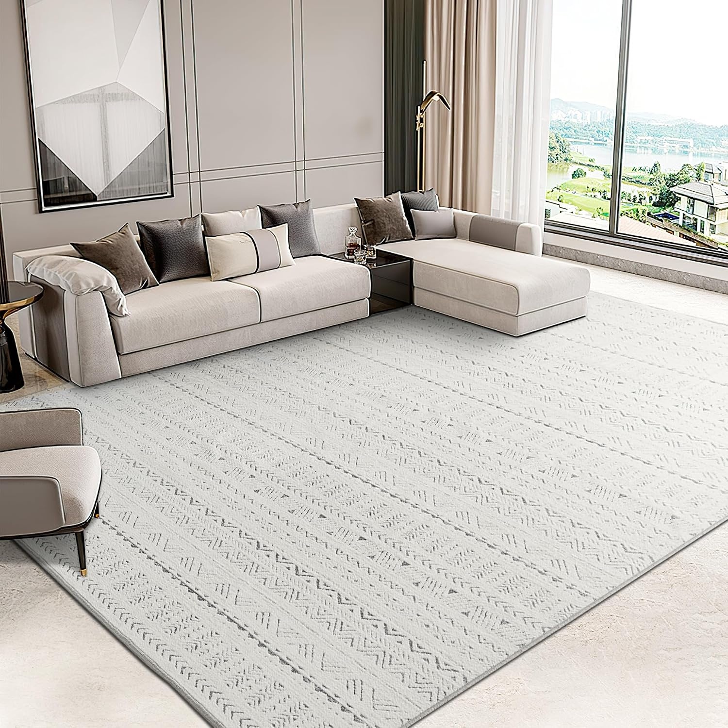 image:imageNICETOWN 8x10 UltraThin Brown Oriental Rug for Bedroom Tumble Washable Area Rugs 8x10 Boho NonSlip Vintage Living Room Rugs Oriental Carpet Entrance for Kitchen Laundry Bathroom BedroomJacquard Sandy Grey