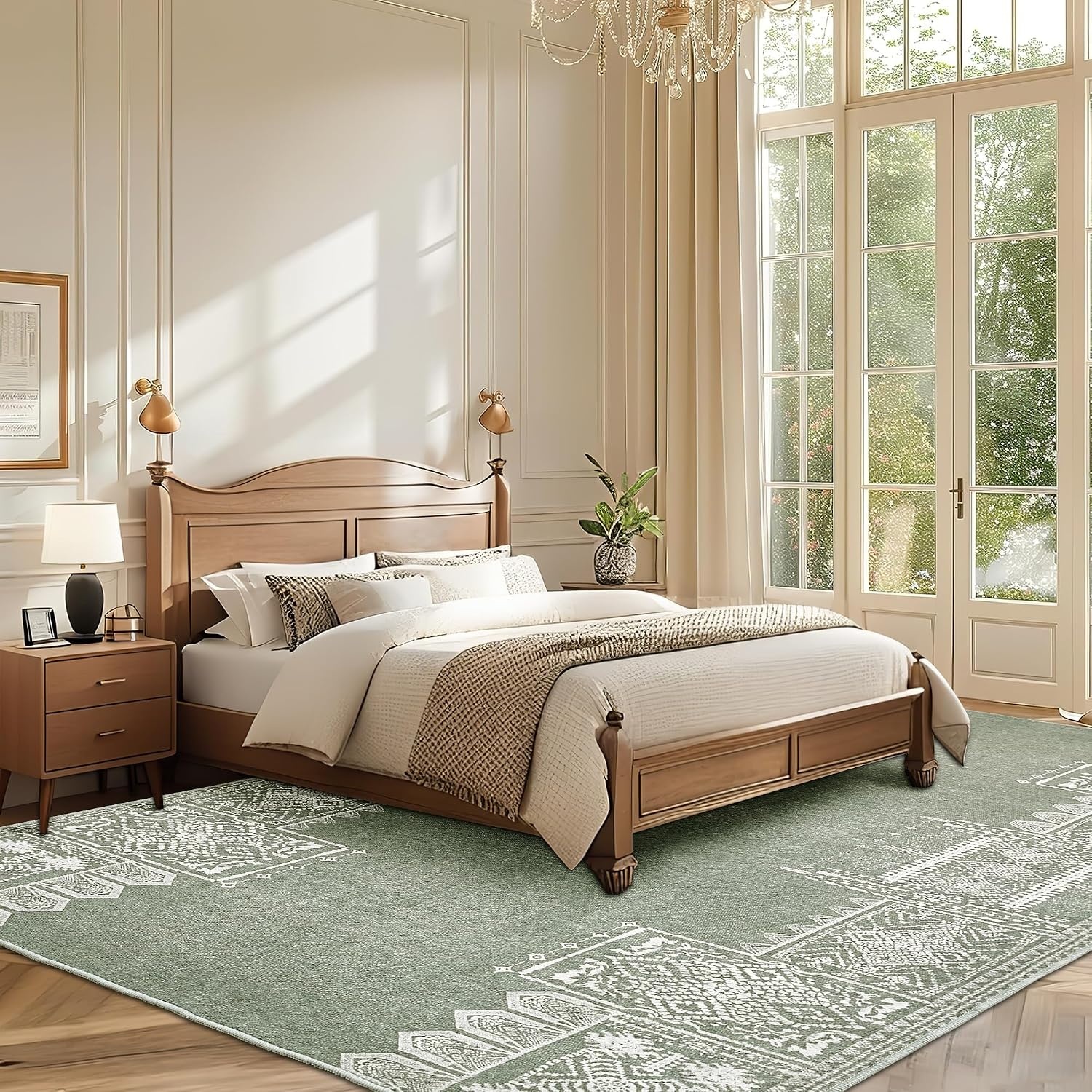 image:imageNICETOWN 8x10 UltraThin Brown Oriental Rug for Bedroom Tumble Washable Area Rugs 8x10 Boho NonSlip Vintage Living Room Rugs Oriental Carpet Entrance for Kitchen Laundry Bathroom BedroomSage Green