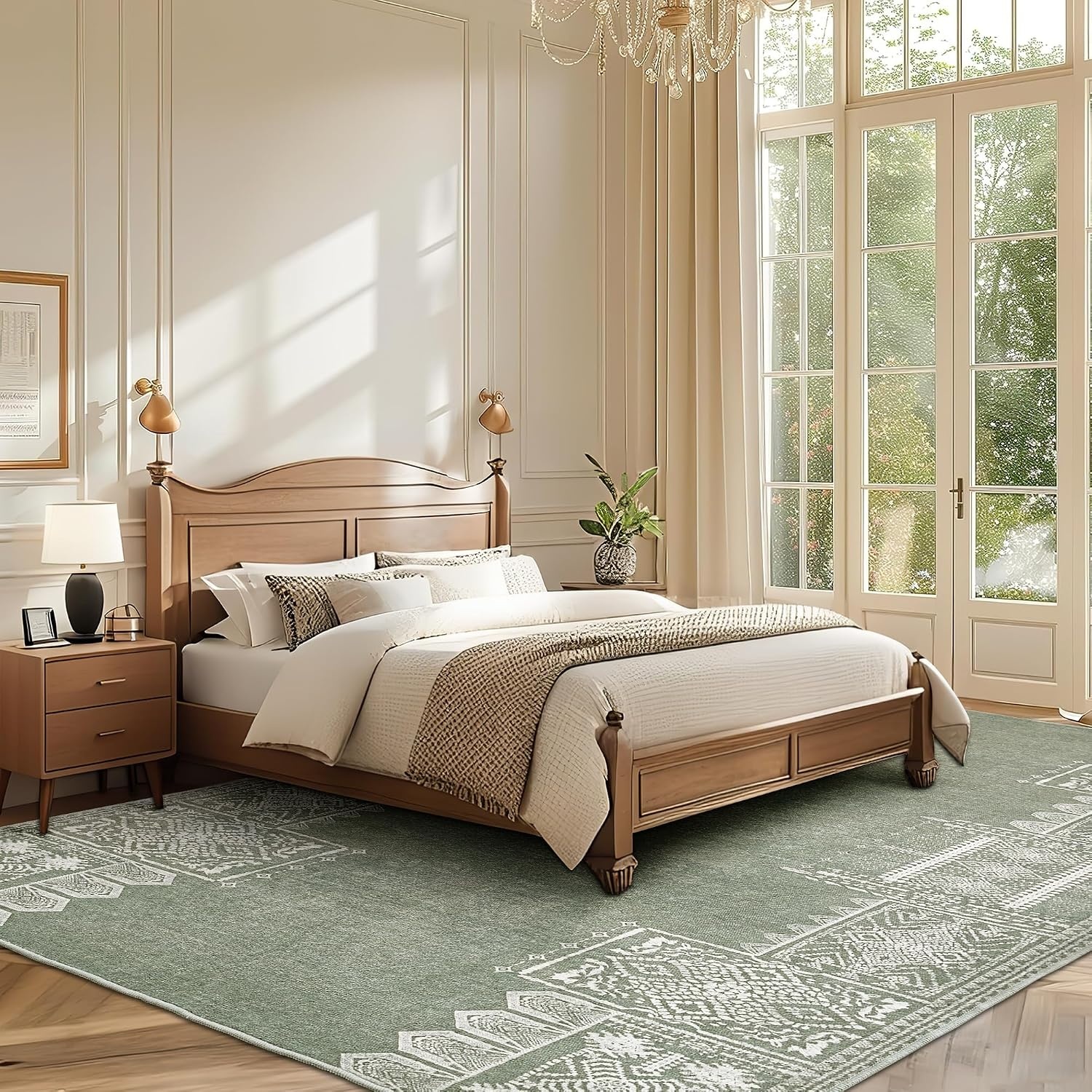 image:imageNICETOWN 8x10 UltraThin Brown Oriental Rug for Bedroom Tumble Washable Area Rugs 8x10 Boho NonSlip Vintage Living Room Rugs Oriental Carpet Entrance for Kitchen Laundry Bathroom BedroomSage Green