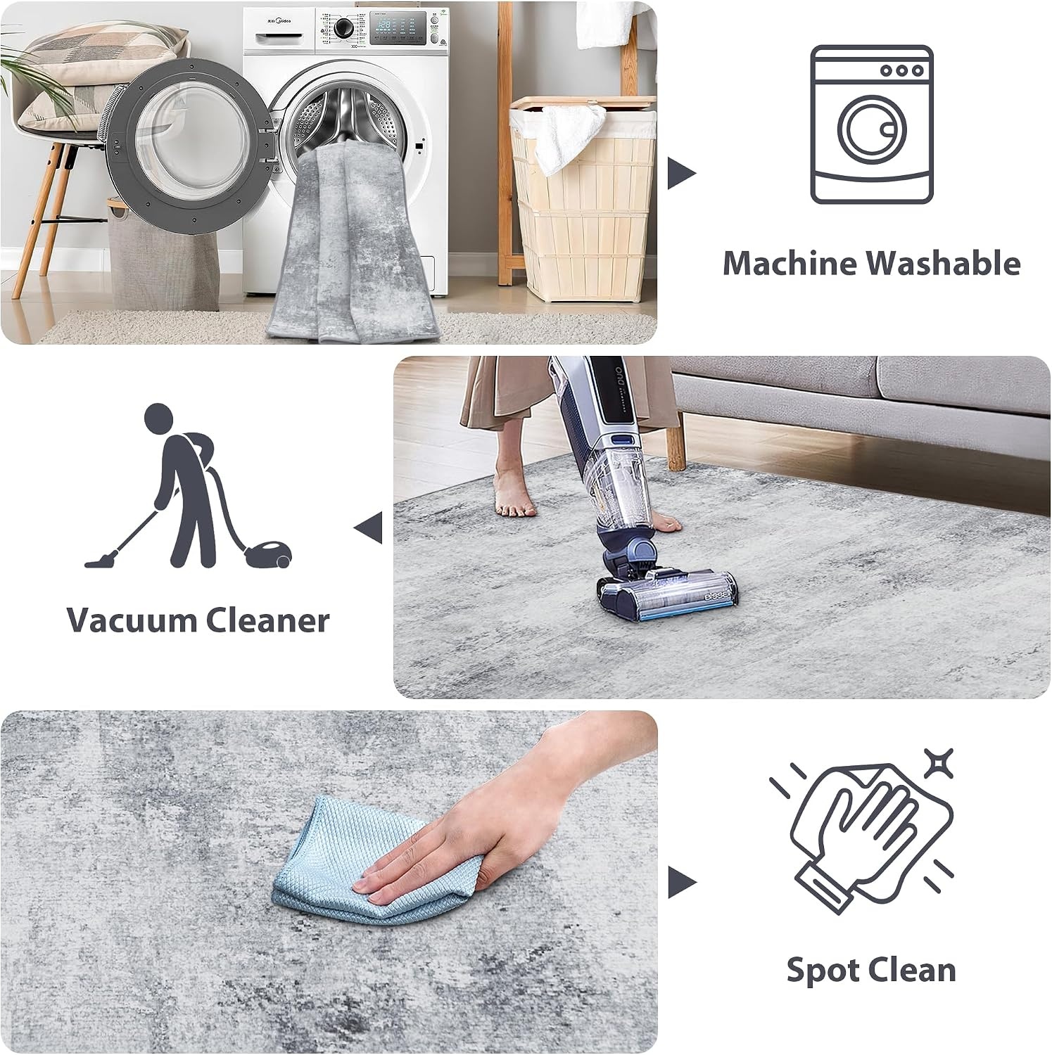 image:imageNICETOWN 8x10 UltraThin Brown Oriental Rug for Bedroom Tumble Washable Area Rugs 8x10 Boho NonSlip Vintage Living Room Rugs Oriental Carpet Entrance for Kitchen Laundry Bathroom BedroomSandy Grey