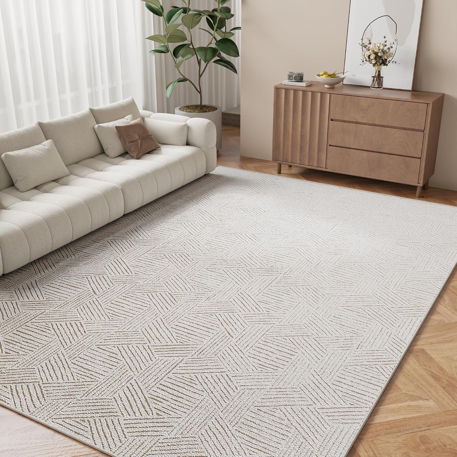 image:imageNICETOWN 8x10 UltraThin Brown Oriental Rug for Bedroom Tumble Washable Area Rugs 8x10 Boho NonSlip Vintage Living Room Rugs Oriental Carpet Entrance for Kitchen Laundry Bathroom BedroomJacquard Brown