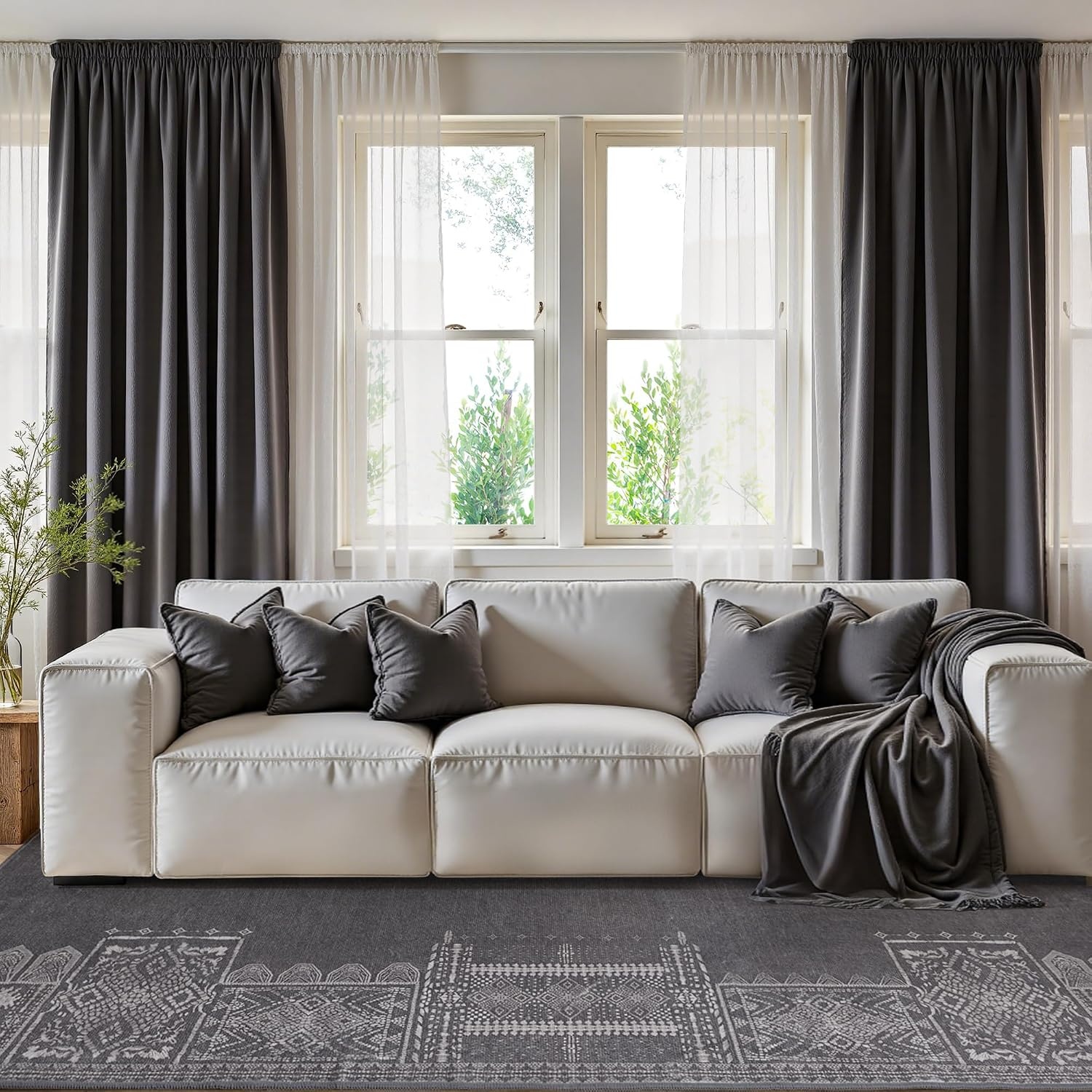 image:imageNICETOWN 8x10 UltraThin Brown Oriental Rug for Bedroom Tumble Washable Area Rugs 8x10 Boho NonSlip Vintage Living Room Rugs Oriental Carpet Entrance for Kitchen Laundry Bathroom BedroomDark Grey
