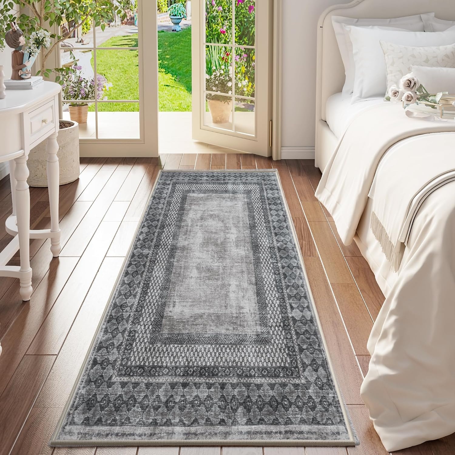 image:imageNICETOWN 8x10 UltraThin Brown Oriental Rug for Bedroom Tumble Washable Area Rugs 8x10 Boho NonSlip Vintage Living Room Rugs Oriental Carpet Entrance for Kitchen Laundry Bathroom BedroomGrey