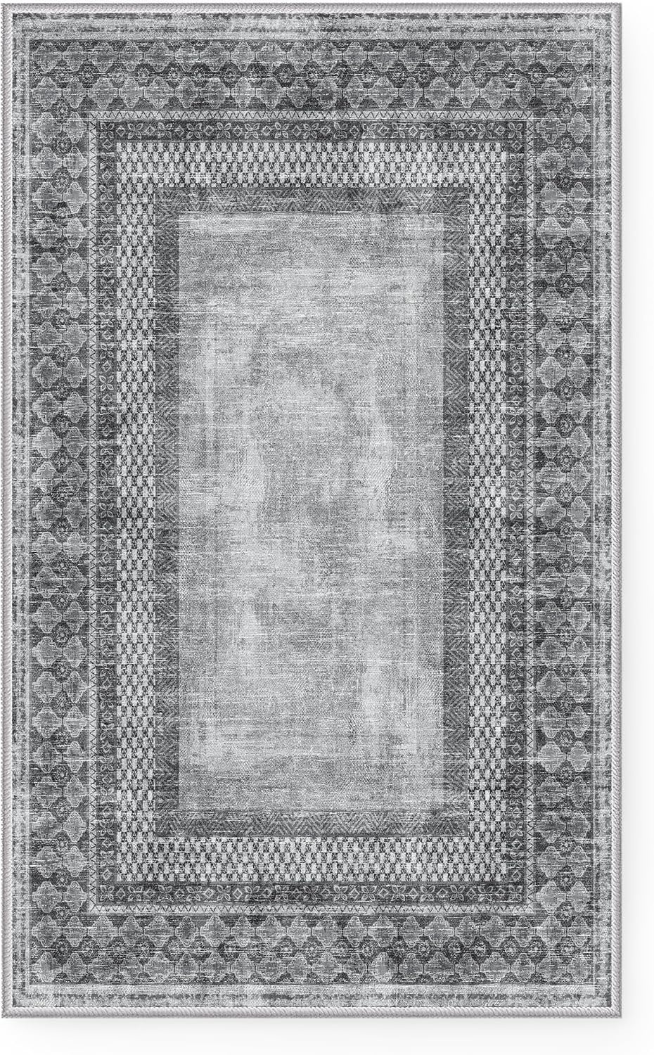 image:imageNICETOWN 8x10 UltraThin Brown Oriental Rug for Bedroom Tumble Washable Area Rugs 8x10 Boho NonSlip Vintage Living Room Rugs Oriental Carpet Entrance for Kitchen Laundry Bathroom BedroomGrey