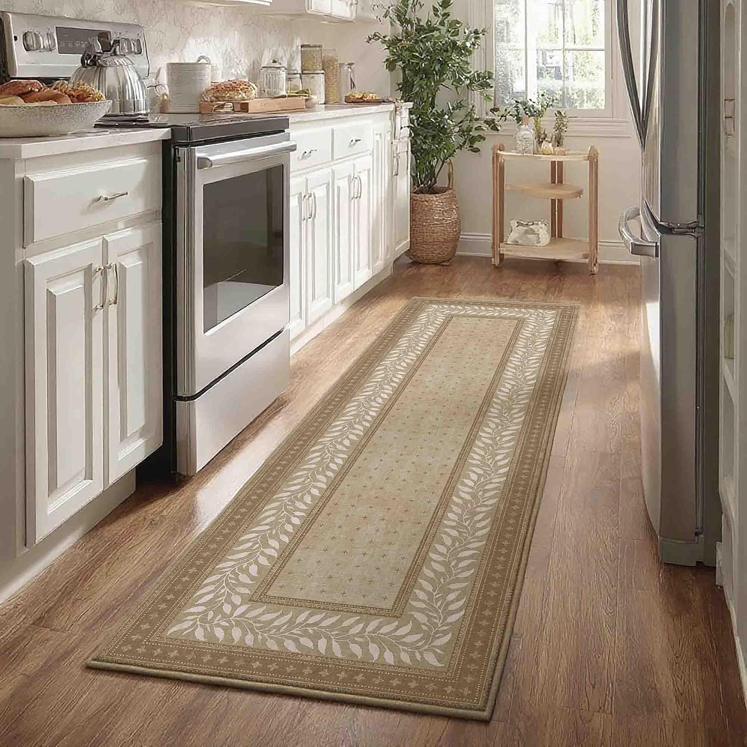 image:imageNICETOWN 8x10 UltraThin Brown Oriental Rug for Bedroom Tumble Washable Area Rugs 8x10 Boho NonSlip Vintage Living Room Rugs Oriental Carpet Entrance for Kitchen Laundry Bathroom BedroomNatural