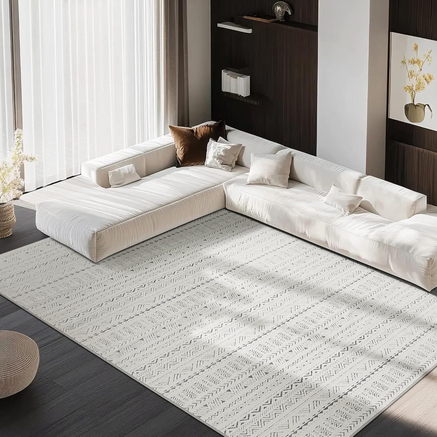image:imageNICETOWN 8x10 UltraThin Brown Oriental Rug for Bedroom Tumble Washable Area Rugs 8x10 Boho NonSlip Vintage Living Room Rugs Oriental Carpet Entrance for Kitchen Laundry Bathroom BedroomJacquard Sandy Grey