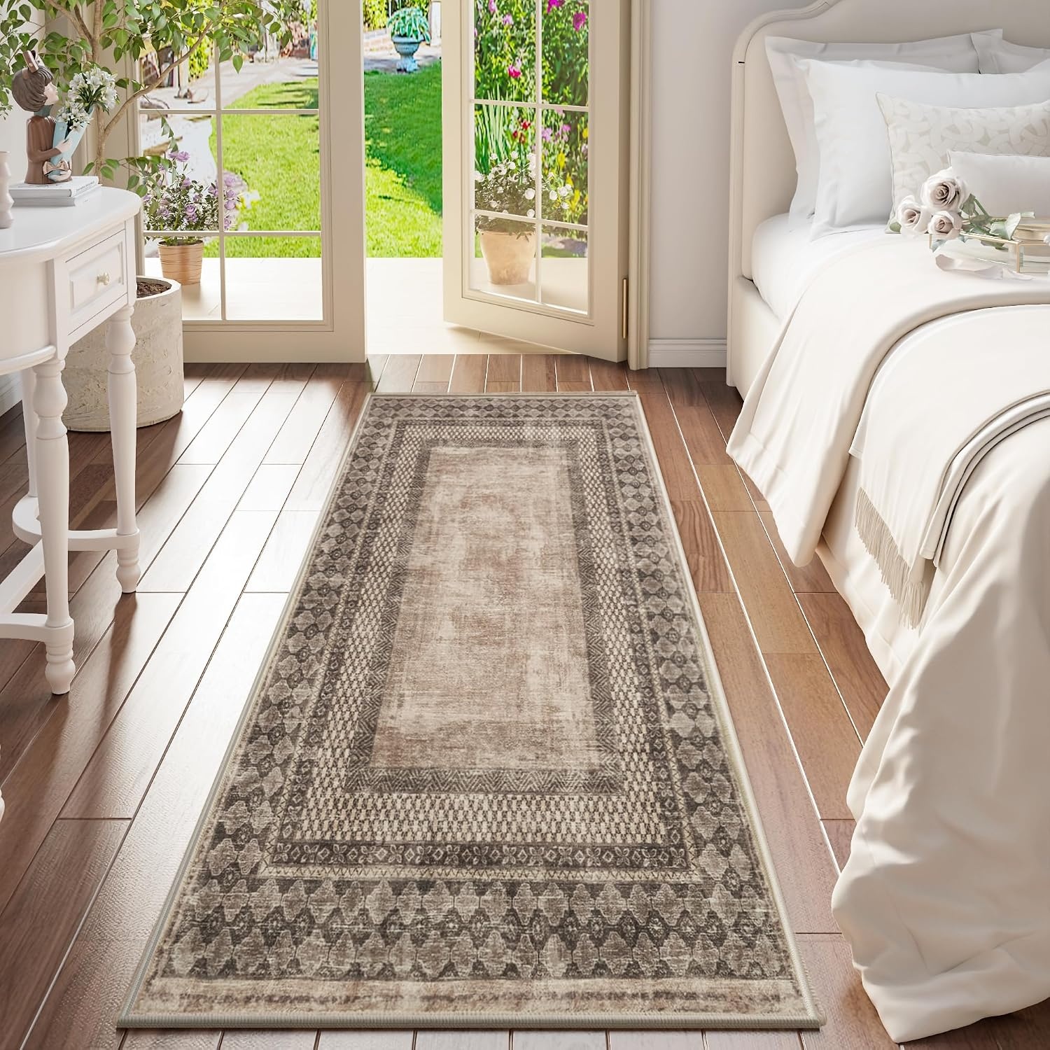 image:imageNICETOWN 8x10 UltraThin Brown Oriental Rug for Bedroom Tumble Washable Area Rugs 8x10 Boho NonSlip Vintage Living Room Rugs Oriental Carpet Entrance for Kitchen Laundry Bathroom BedroomBrown