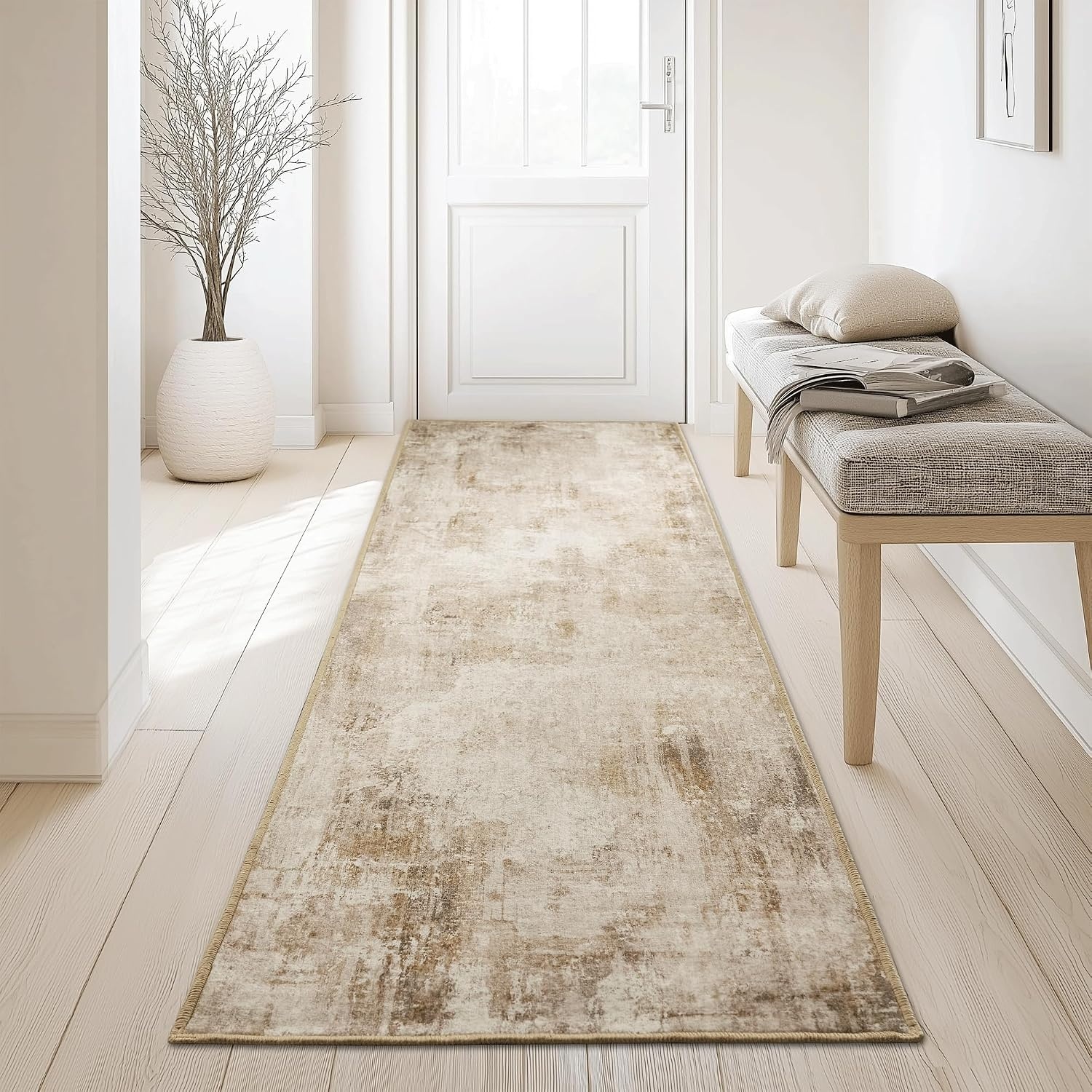 image:imageNICETOWN 8x10 UltraThin Brown Oriental Rug for Bedroom Tumble Washable Area Rugs 8x10 Boho NonSlip Vintage Living Room Rugs Oriental Carpet Entrance for Kitchen Laundry Bathroom BedroomSandy Yellow