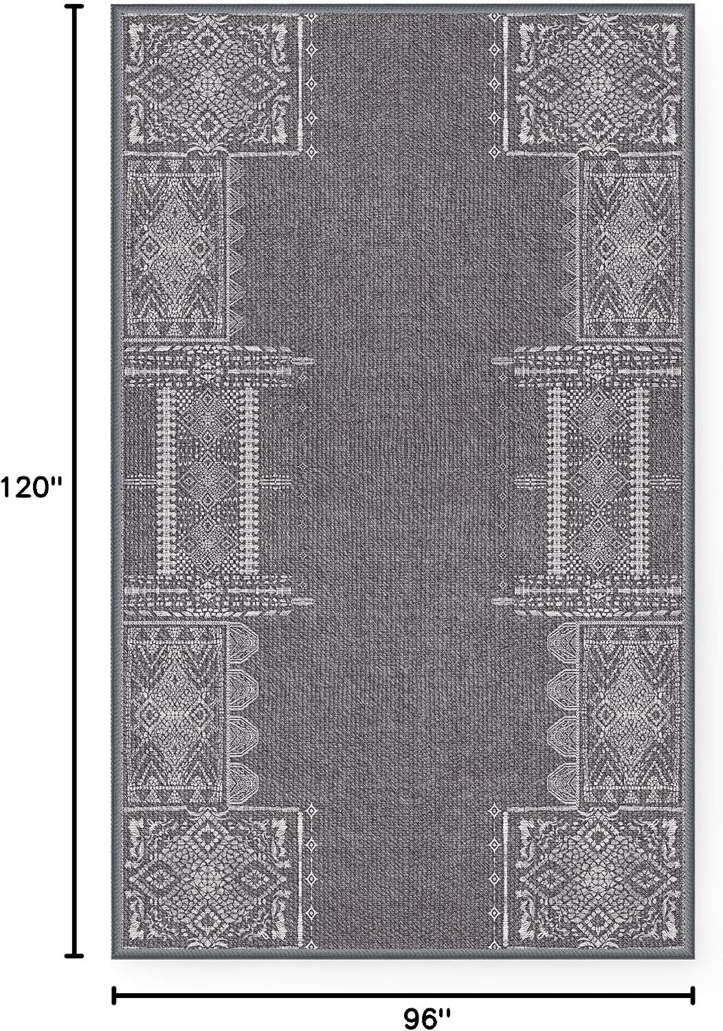 image:imageNICETOWN 8x10 UltraThin Brown Oriental Rug for Bedroom Tumble Washable Area Rugs 8x10 Boho NonSlip Vintage Living Room Rugs Oriental Carpet Entrance for Kitchen Laundry Bathroom BedroomDark Grey