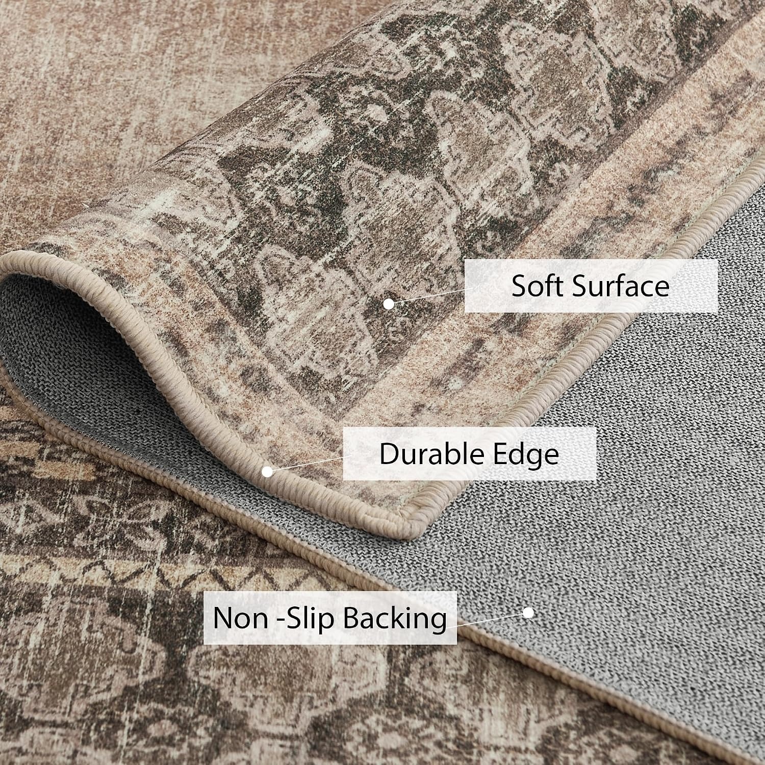image:imageNICETOWN 8x10 UltraThin Brown Oriental Rug for Bedroom Tumble Washable Area Rugs 8x10 Boho NonSlip Vintage Living Room Rugs Oriental Carpet Entrance for Kitchen Laundry Bathroom BedroomBrown