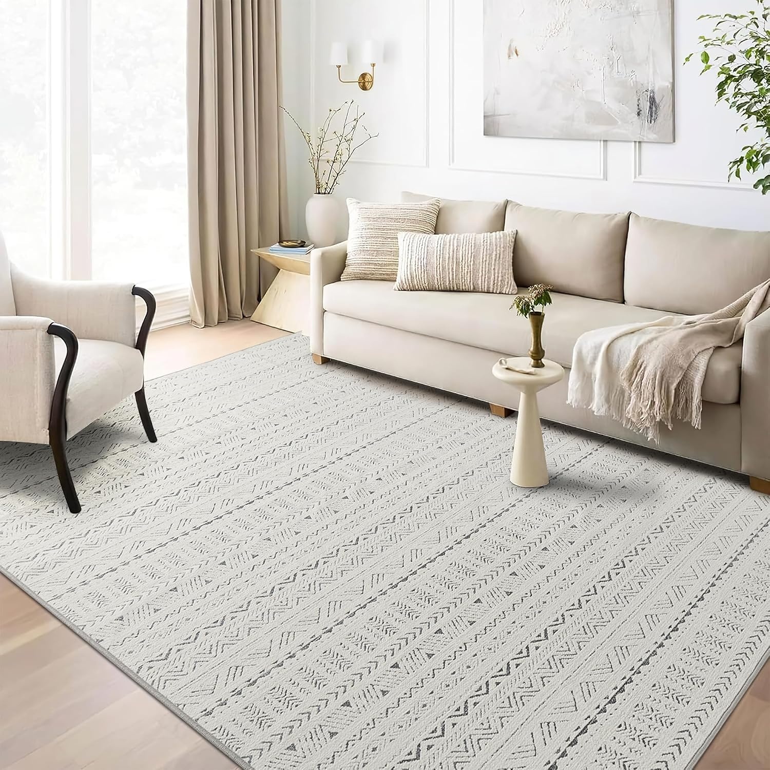 image:imageNICETOWN 8x10 UltraThin Brown Oriental Rug for Bedroom Tumble Washable Area Rugs 8x10 Boho NonSlip Vintage Living Room Rugs Oriental Carpet Entrance for Kitchen Laundry Bathroom BedroomJacquard Sandy Grey