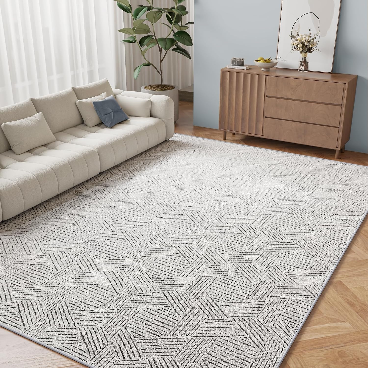 image:imageNICETOWN 8x10 UltraThin Brown Oriental Rug for Bedroom Tumble Washable Area Rugs 8x10 Boho NonSlip Vintage Living Room Rugs Oriental Carpet Entrance for Kitchen Laundry Bathroom BedroomJacquard Grey