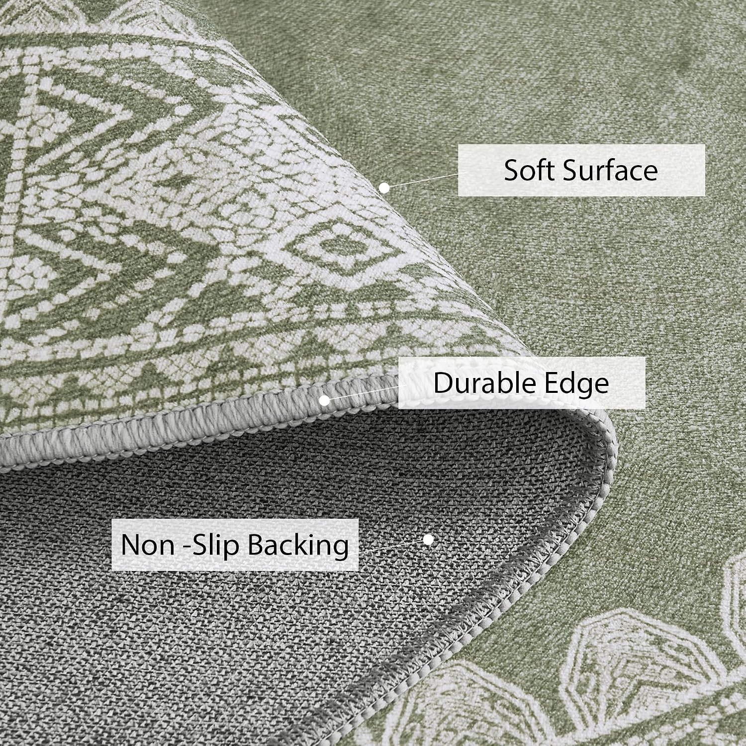 image:imageNICETOWN 8x10 UltraThin Brown Oriental Rug for Bedroom Tumble Washable Area Rugs 8x10 Boho NonSlip Vintage Living Room Rugs Oriental Carpet Entrance for Kitchen Laundry Bathroom BedroomSage Green