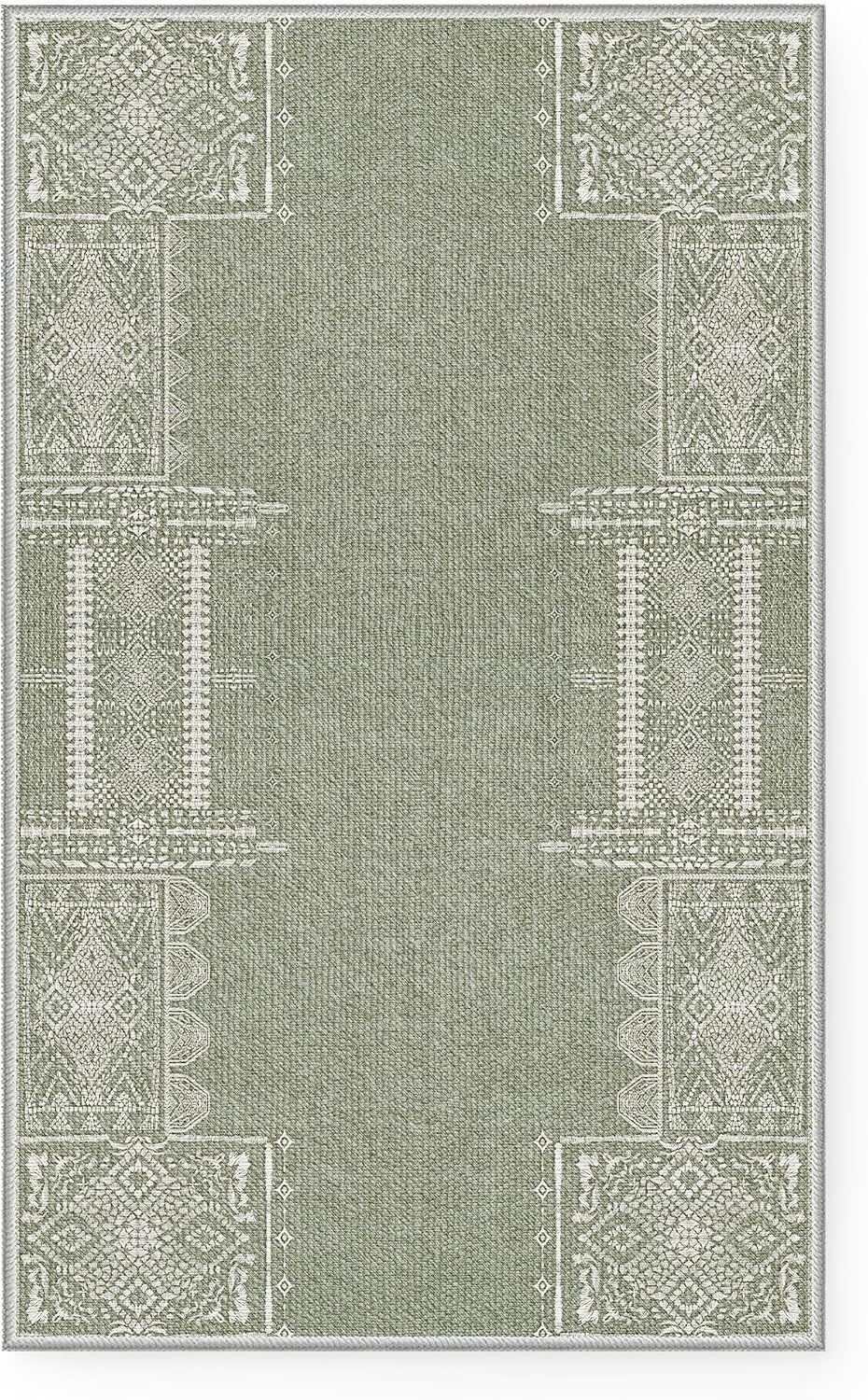image:imageNICETOWN 8x10 UltraThin Brown Oriental Rug for Bedroom Tumble Washable Area Rugs 8x10 Boho NonSlip Vintage Living Room Rugs Oriental Carpet Entrance for Kitchen Laundry Bathroom BedroomSage Green