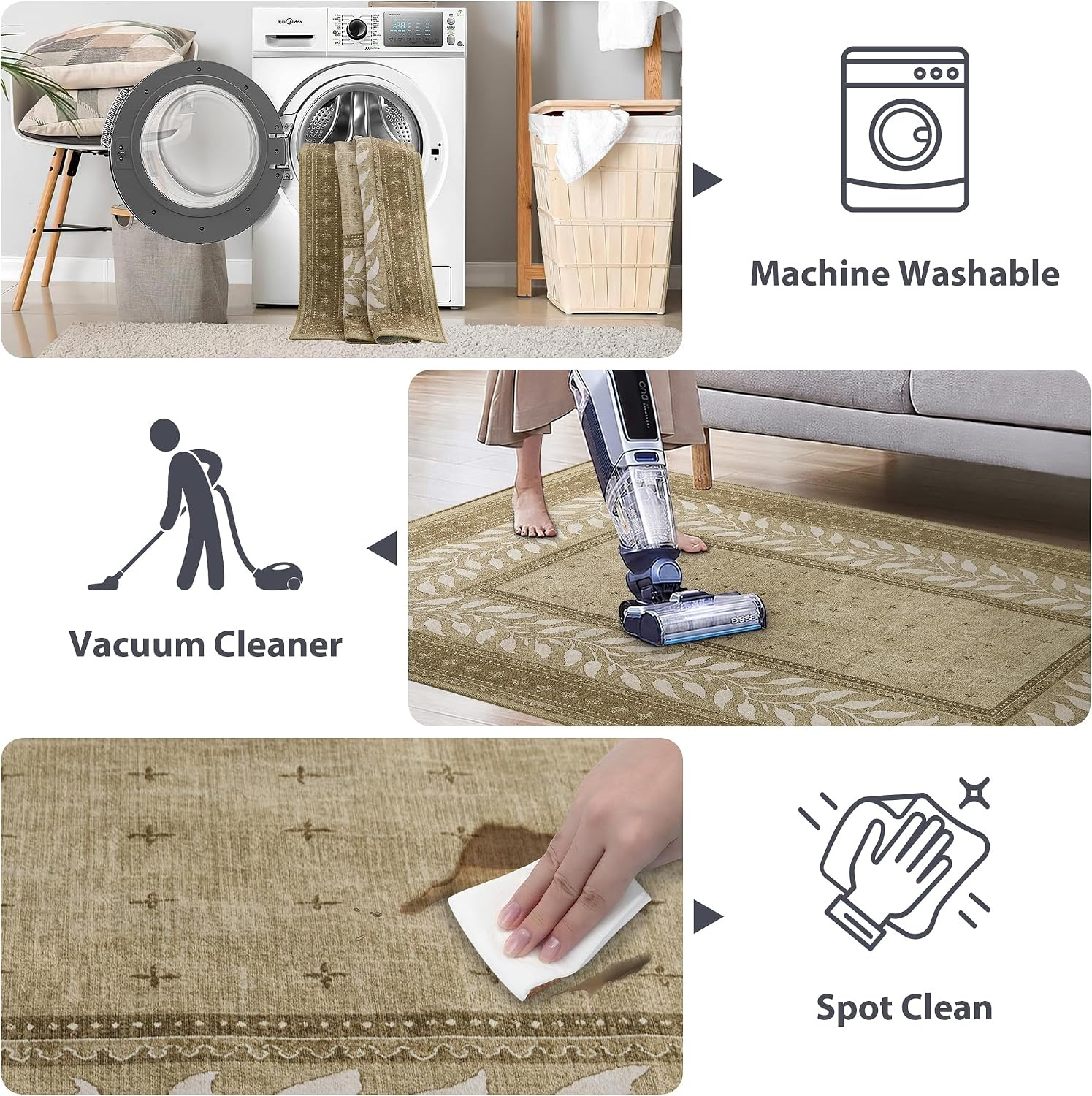 image:imageNICETOWN 8x10 UltraThin Brown Oriental Rug for Bedroom Tumble Washable Area Rugs 8x10 Boho NonSlip Vintage Living Room Rugs Oriental Carpet Entrance for Kitchen Laundry Bathroom BedroomNatural