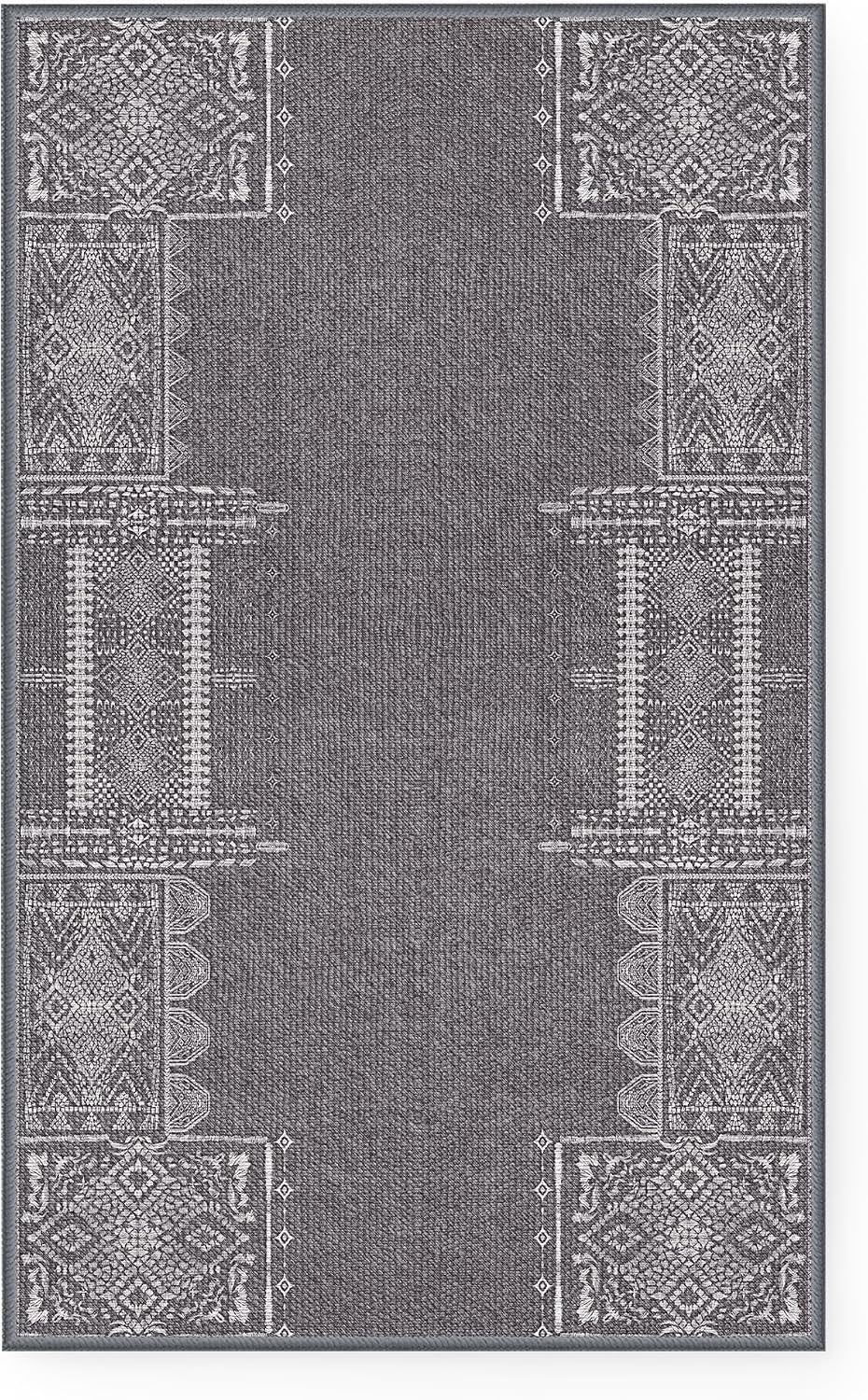image:imageNICETOWN 8x10 UltraThin Brown Oriental Rug for Bedroom Tumble Washable Area Rugs 8x10 Boho NonSlip Vintage Living Room Rugs Oriental Carpet Entrance for Kitchen Laundry Bathroom BedroomDark Grey