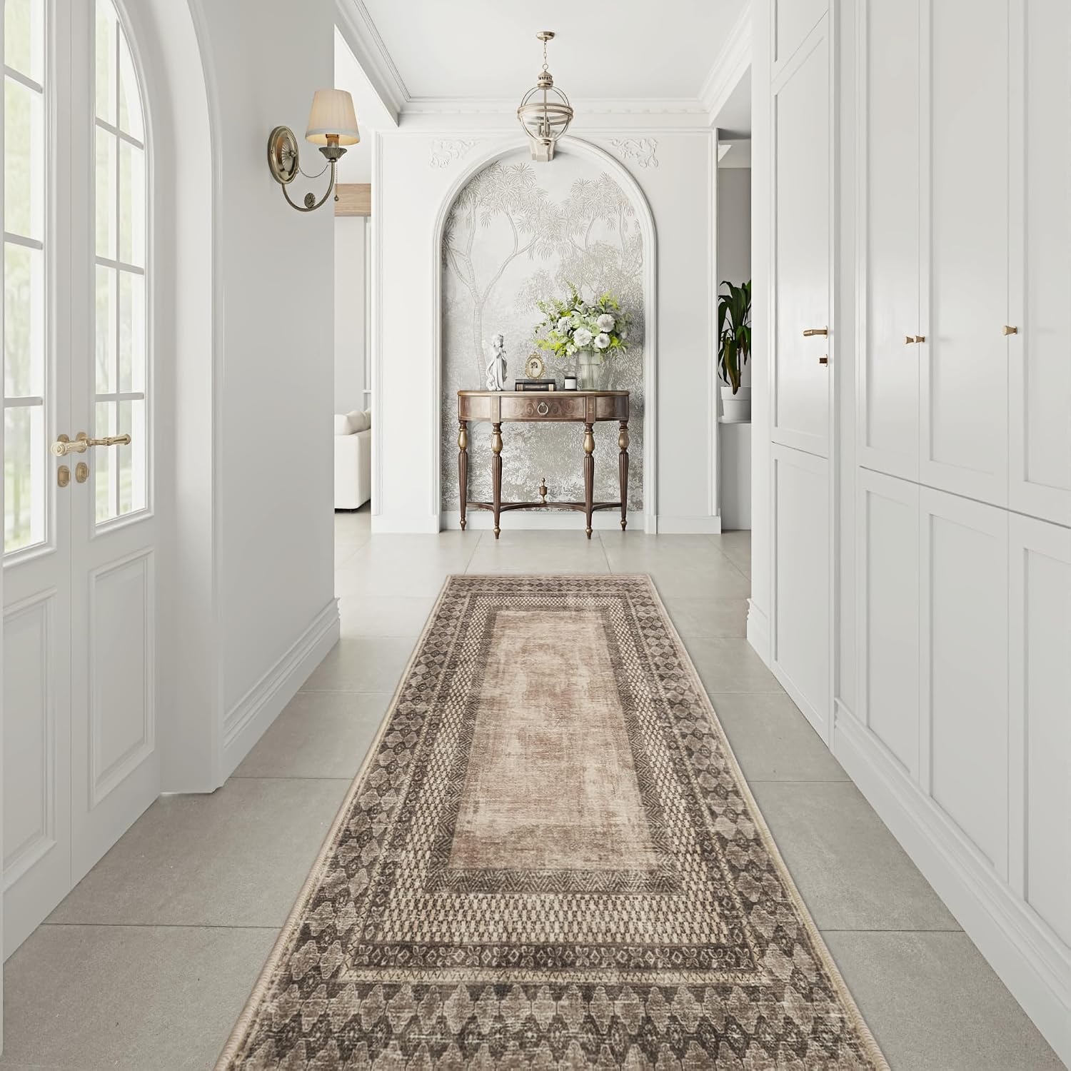 image:imageNICETOWN 8x10 UltraThin Brown Oriental Rug for Bedroom Tumble Washable Area Rugs 8x10 Boho NonSlip Vintage Living Room Rugs Oriental Carpet Entrance for Kitchen Laundry Bathroom BedroomBrown
