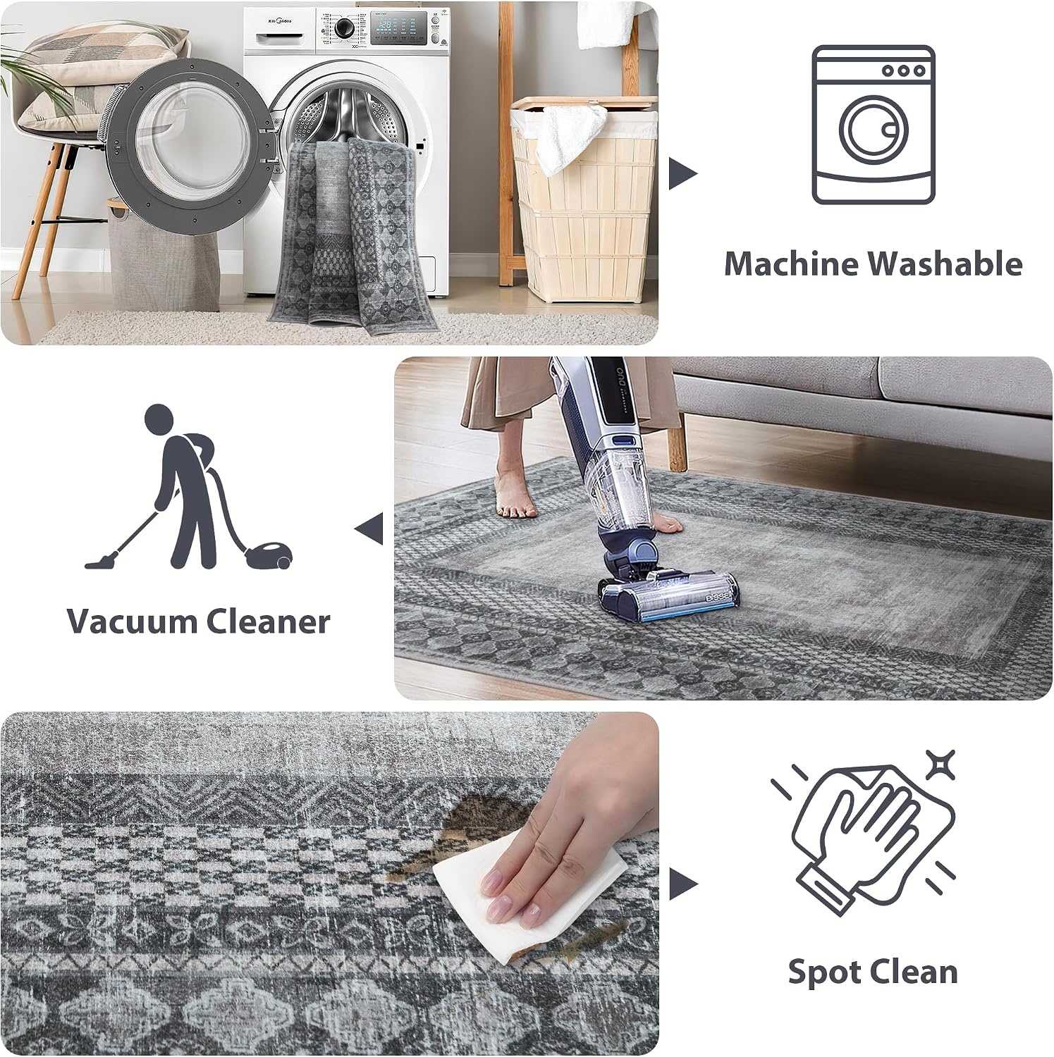 image:imageNICETOWN 8x10 UltraThin Brown Oriental Rug for Bedroom Tumble Washable Area Rugs 8x10 Boho NonSlip Vintage Living Room Rugs Oriental Carpet Entrance for Kitchen Laundry Bathroom BedroomGrey