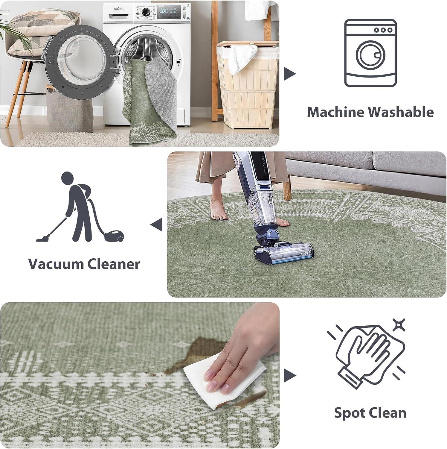 image:imageNICETOWN 8x10 UltraThin Brown Oriental Rug for Bedroom Tumble Washable Area Rugs 8x10 Boho NonSlip Vintage Living Room Rugs Oriental Carpet Entrance for Kitchen Laundry Bathroom BedroomSage Green