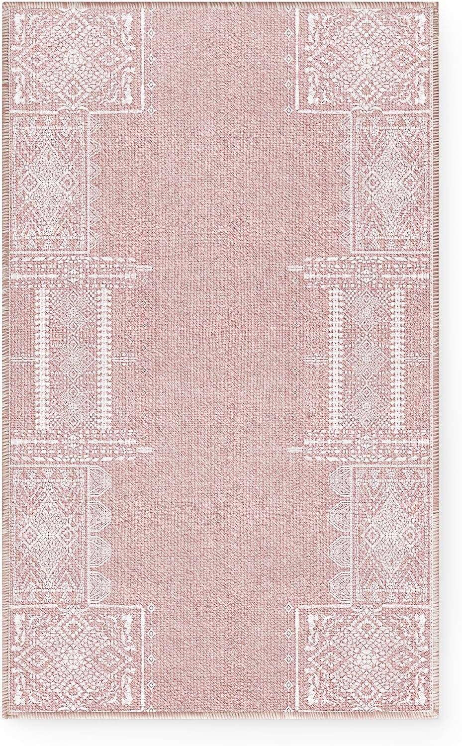 image:imageNICETOWN 8x10 UltraThin Brown Oriental Rug for Bedroom Tumble Washable Area Rugs 8x10 Boho NonSlip Vintage Living Room Rugs Oriental Carpet Entrance for Kitchen Laundry Bathroom BedroomPink