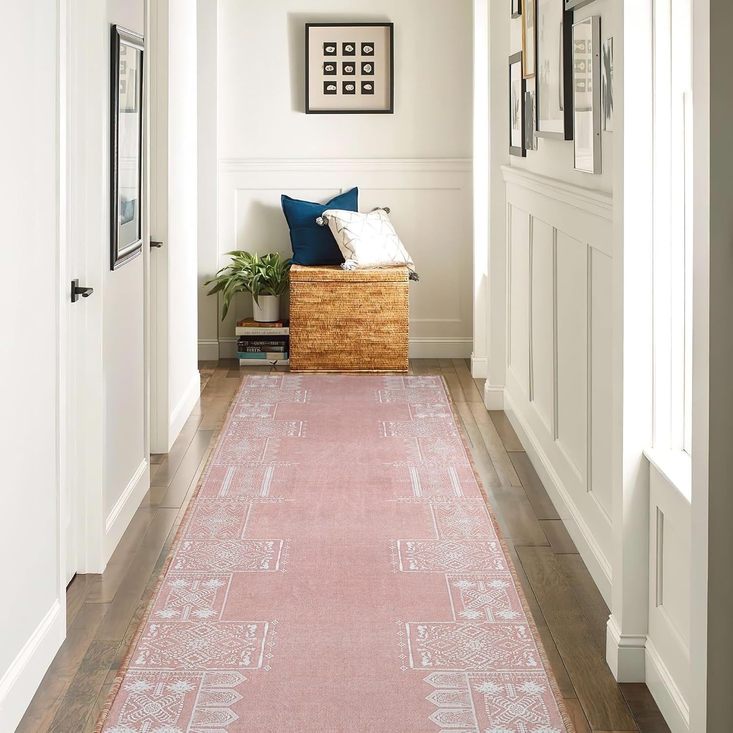 image:imageNICETOWN 8x10 UltraThin Brown Oriental Rug for Bedroom Tumble Washable Area Rugs 8x10 Boho NonSlip Vintage Living Room Rugs Oriental Carpet Entrance for Kitchen Laundry Bathroom BedroomPink
