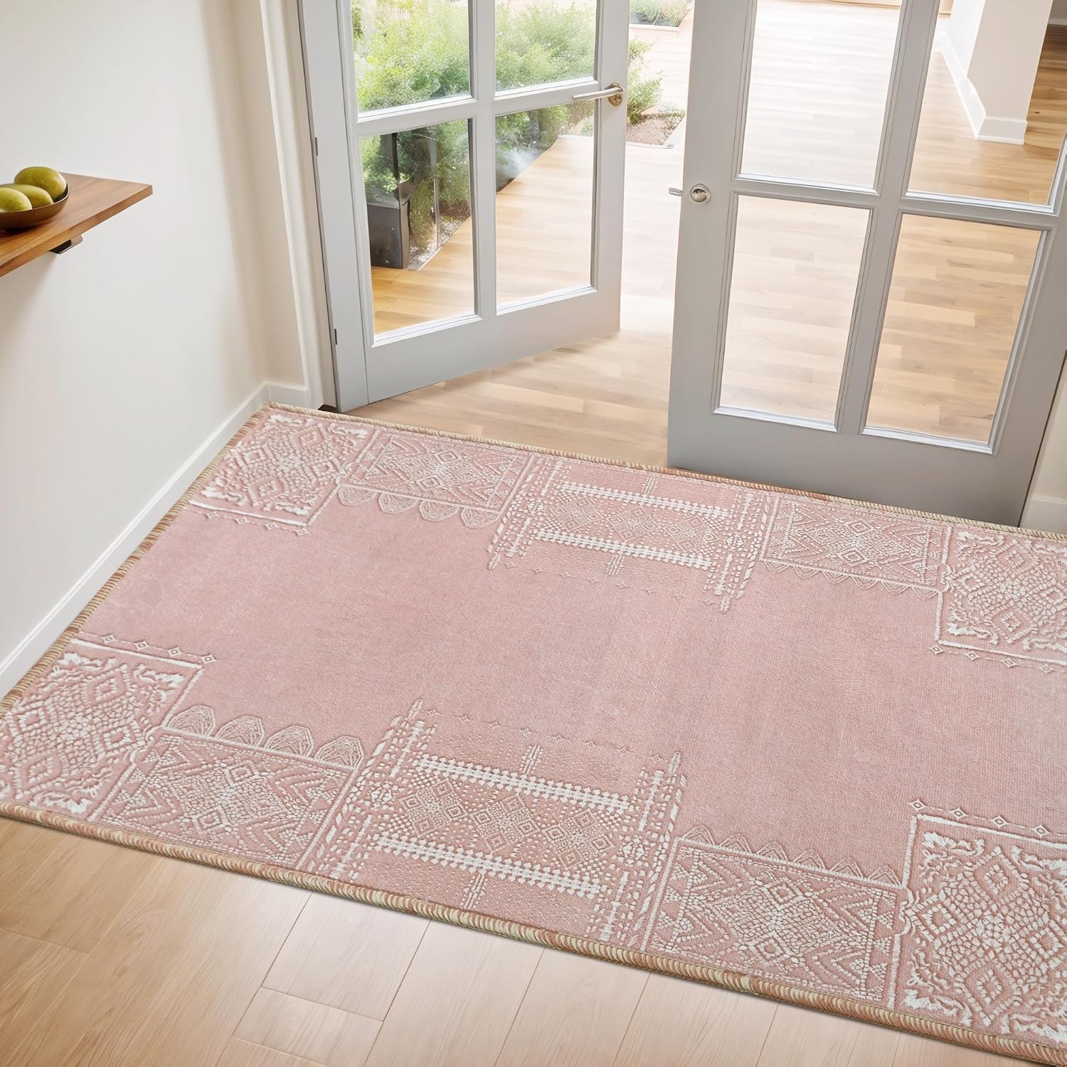 image:imageNICETOWN 8x10 UltraThin Brown Oriental Rug for Bedroom Tumble Washable Area Rugs 8x10 Boho NonSlip Vintage Living Room Rugs Oriental Carpet Entrance for Kitchen Laundry Bathroom BedroomPink