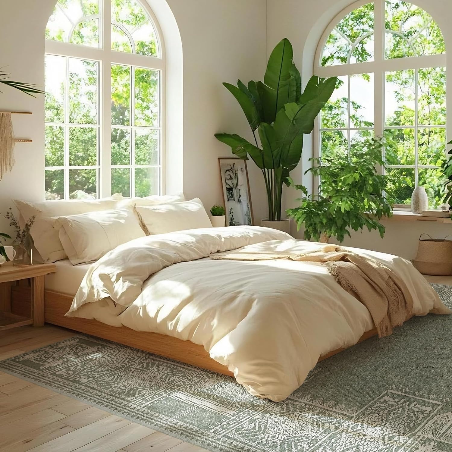 image:imageNICETOWN 8x10 UltraThin Brown Oriental Rug for Bedroom Tumble Washable Area Rugs 8x10 Boho NonSlip Vintage Living Room Rugs Oriental Carpet Entrance for Kitchen Laundry Bathroom BedroomSage Green