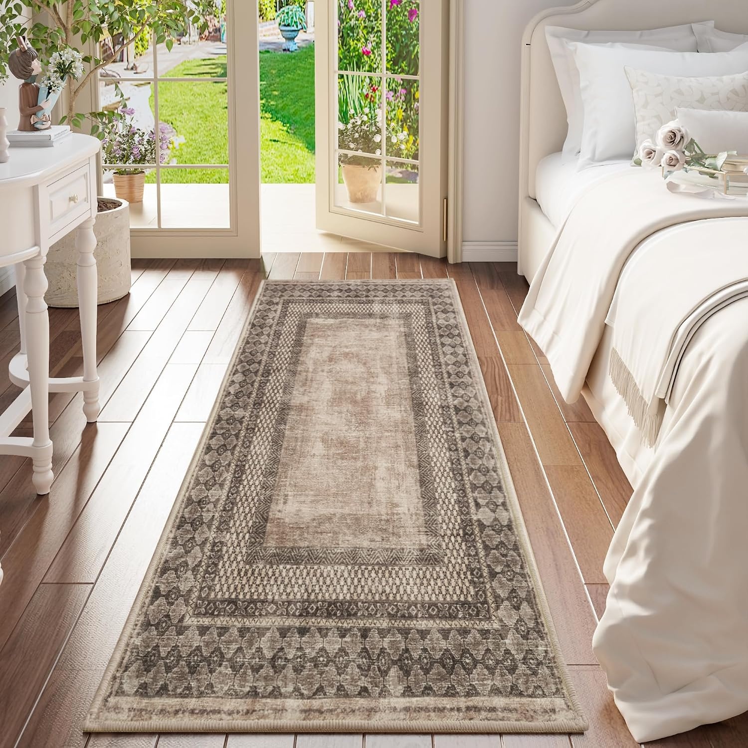 image:imageNICETOWN 8x10 UltraThin Brown Oriental Rug for Bedroom Tumble Washable Area Rugs 8x10 Boho NonSlip Vintage Living Room Rugs Oriental Carpet Entrance for Kitchen Laundry Bathroom BedroomBrown