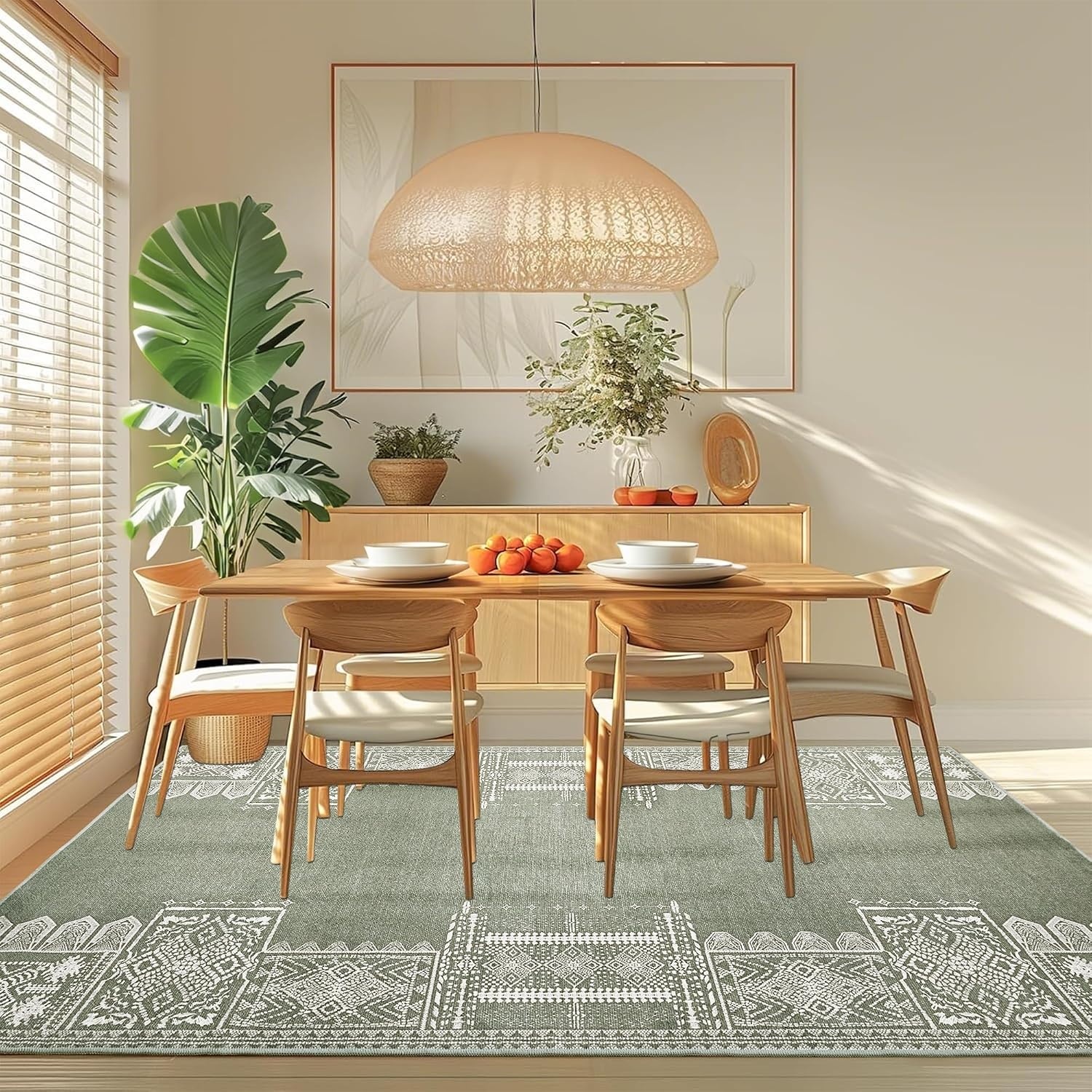 image:imageNICETOWN 8x10 UltraThin Brown Oriental Rug for Bedroom Tumble Washable Area Rugs 8x10 Boho NonSlip Vintage Living Room Rugs Oriental Carpet Entrance for Kitchen Laundry Bathroom BedroomSage Green