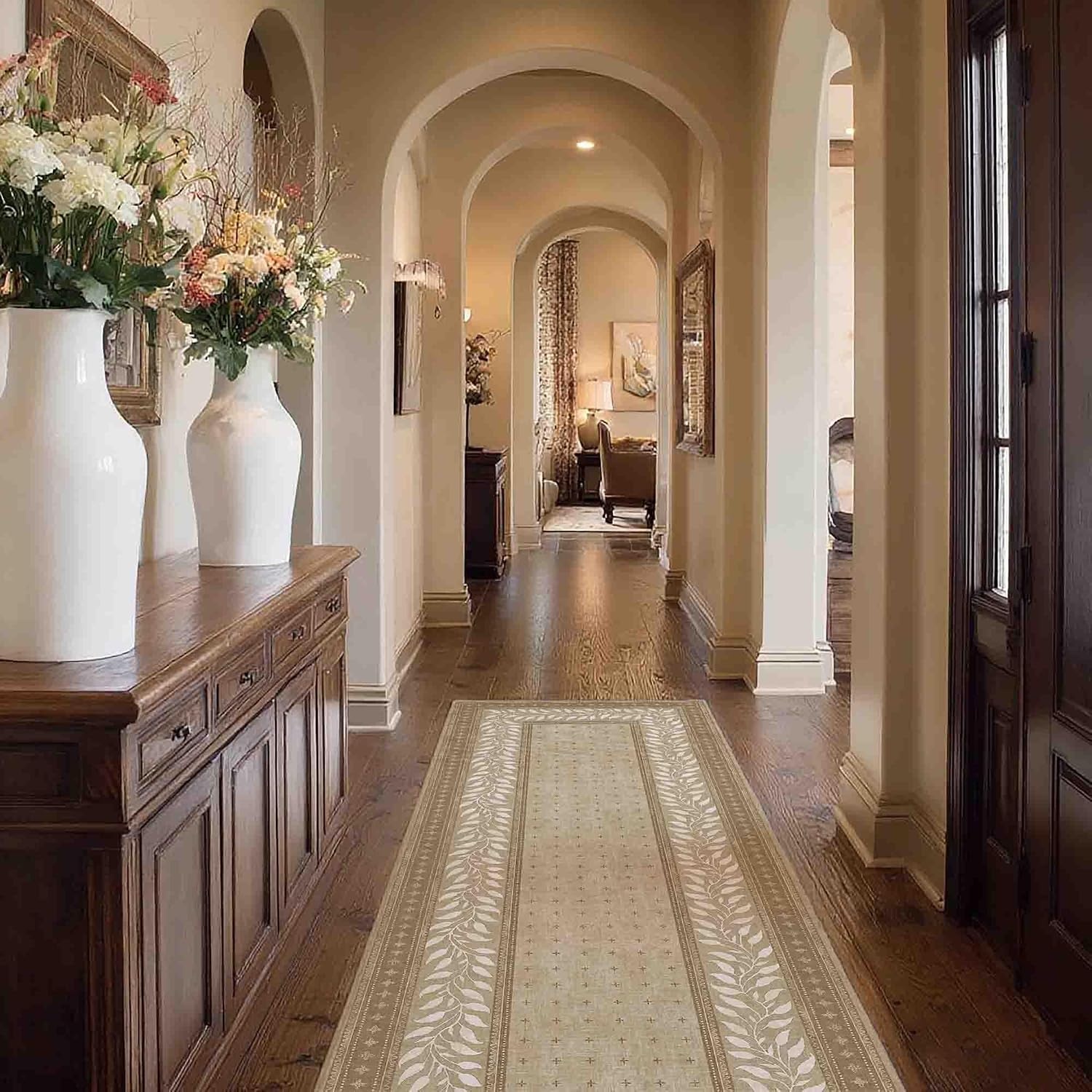 image:imageNICETOWN 8x10 UltraThin Brown Oriental Rug for Bedroom Tumble Washable Area Rugs 8x10 Boho NonSlip Vintage Living Room Rugs Oriental Carpet Entrance for Kitchen Laundry Bathroom BedroomNatural