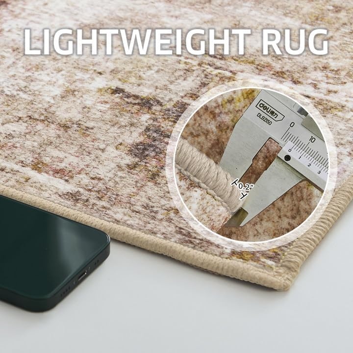 image:imageNICETOWN 8x10 UltraThin Brown Oriental Rug for Bedroom Tumble Washable Area Rugs 8x10 Boho NonSlip Vintage Living Room Rugs Oriental Carpet Entrance for Kitchen Laundry Bathroom BedroomSandy Yellow