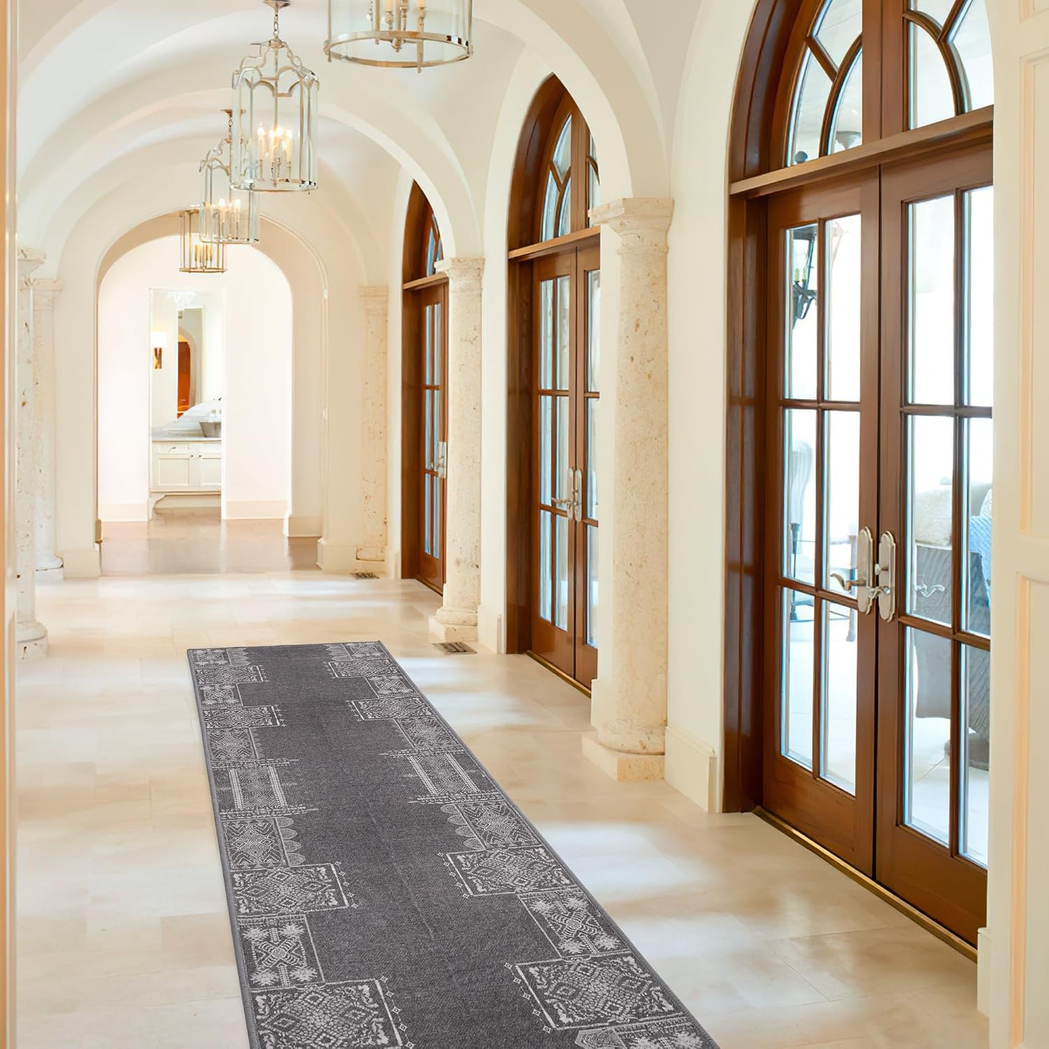 image:imageNICETOWN 8x10 UltraThin Brown Oriental Rug for Bedroom Tumble Washable Area Rugs 8x10 Boho NonSlip Vintage Living Room Rugs Oriental Carpet Entrance for Kitchen Laundry Bathroom BedroomDark Grey