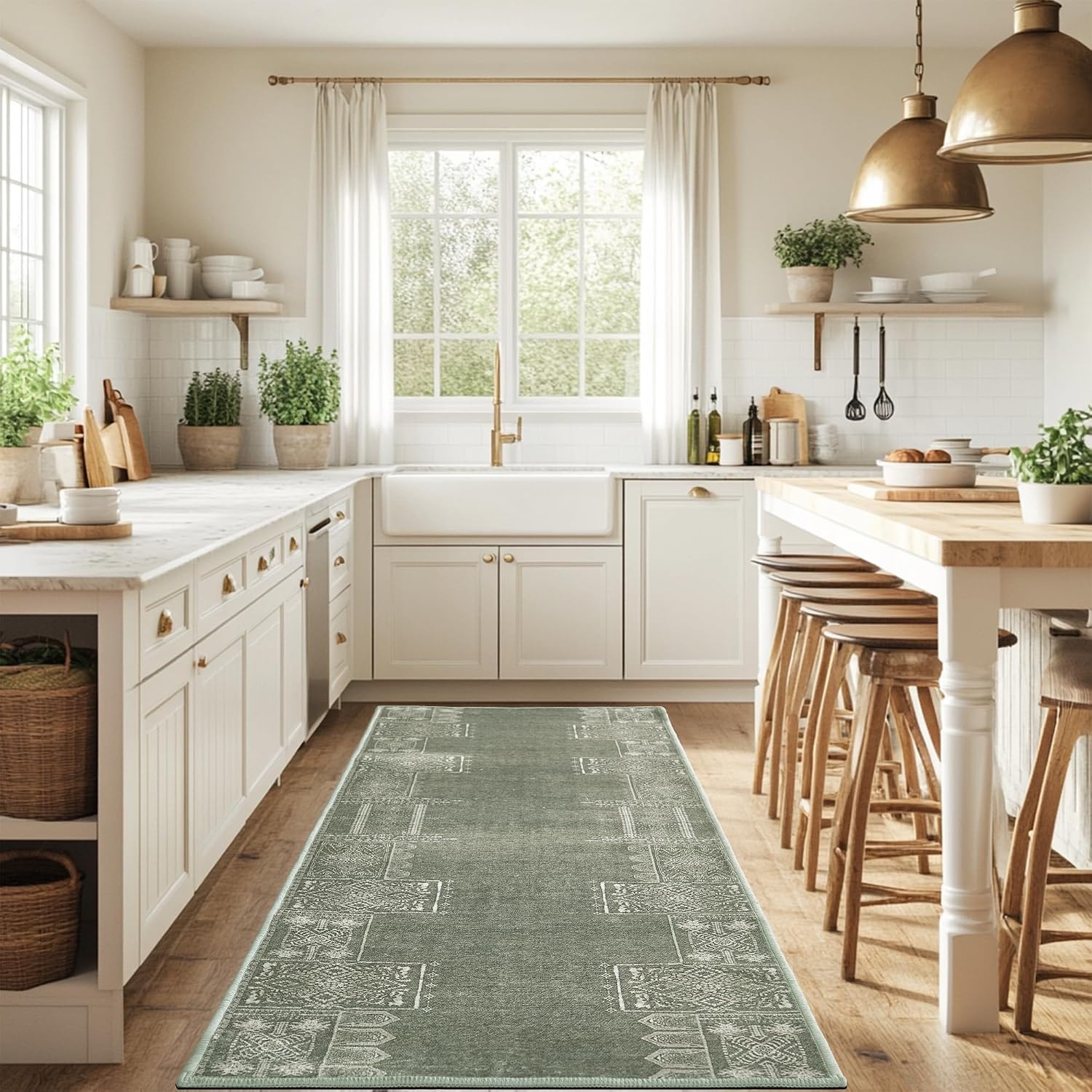image:imageNICETOWN 8x10 UltraThin Brown Oriental Rug for Bedroom Tumble Washable Area Rugs 8x10 Boho NonSlip Vintage Living Room Rugs Oriental Carpet Entrance for Kitchen Laundry Bathroom BedroomSage Green