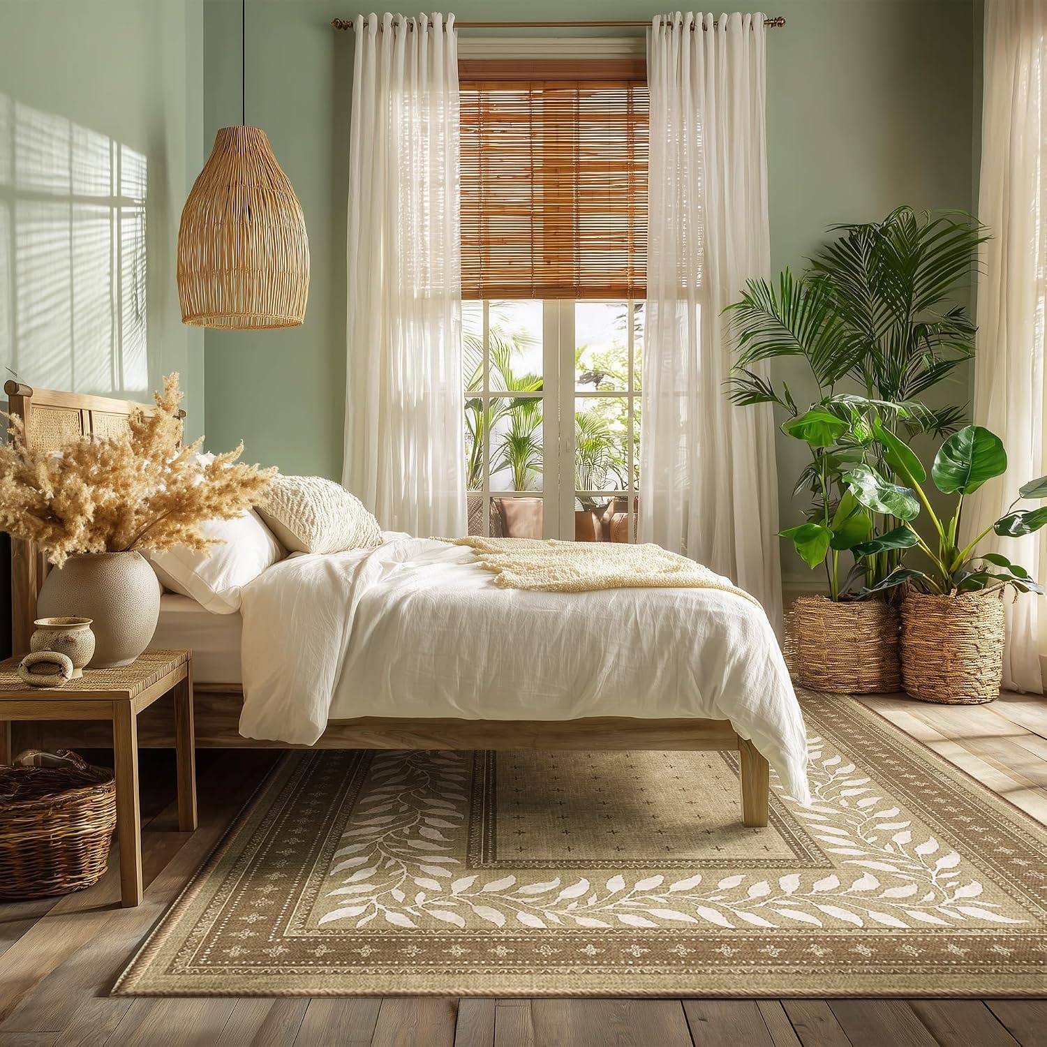 image:imageNICETOWN 8x10 UltraThin Brown Oriental Rug for Bedroom Tumble Washable Area Rugs 8x10 Boho NonSlip Vintage Living Room Rugs Oriental Carpet Entrance for Kitchen Laundry Bathroom BedroomNatural