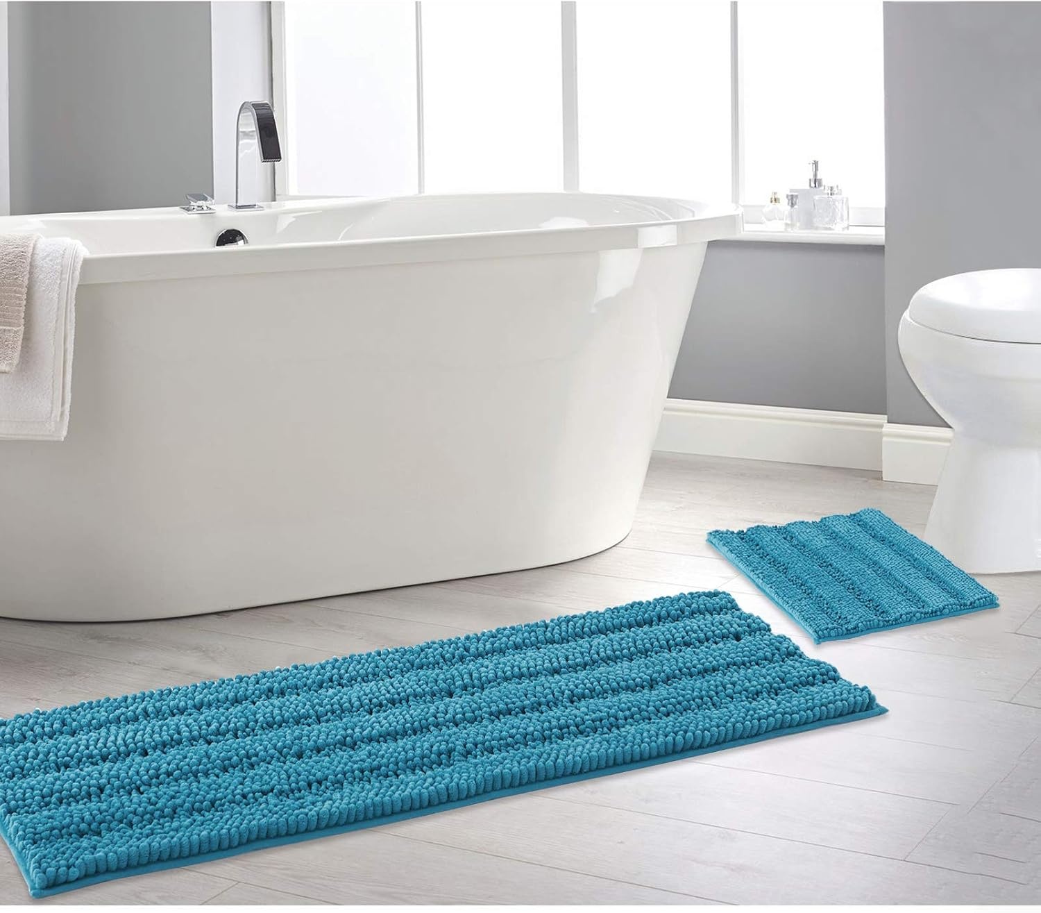 image:imageNICETOWN Black Bathroom Floor Mat AntiSlip Soft Living Room Bedroom Mat Floor Water Absorbent LowProfile Rug Doormat for Entry Mud Room Mat Back Door High Traffic Areas 47 x 24 inchesTeal Blue