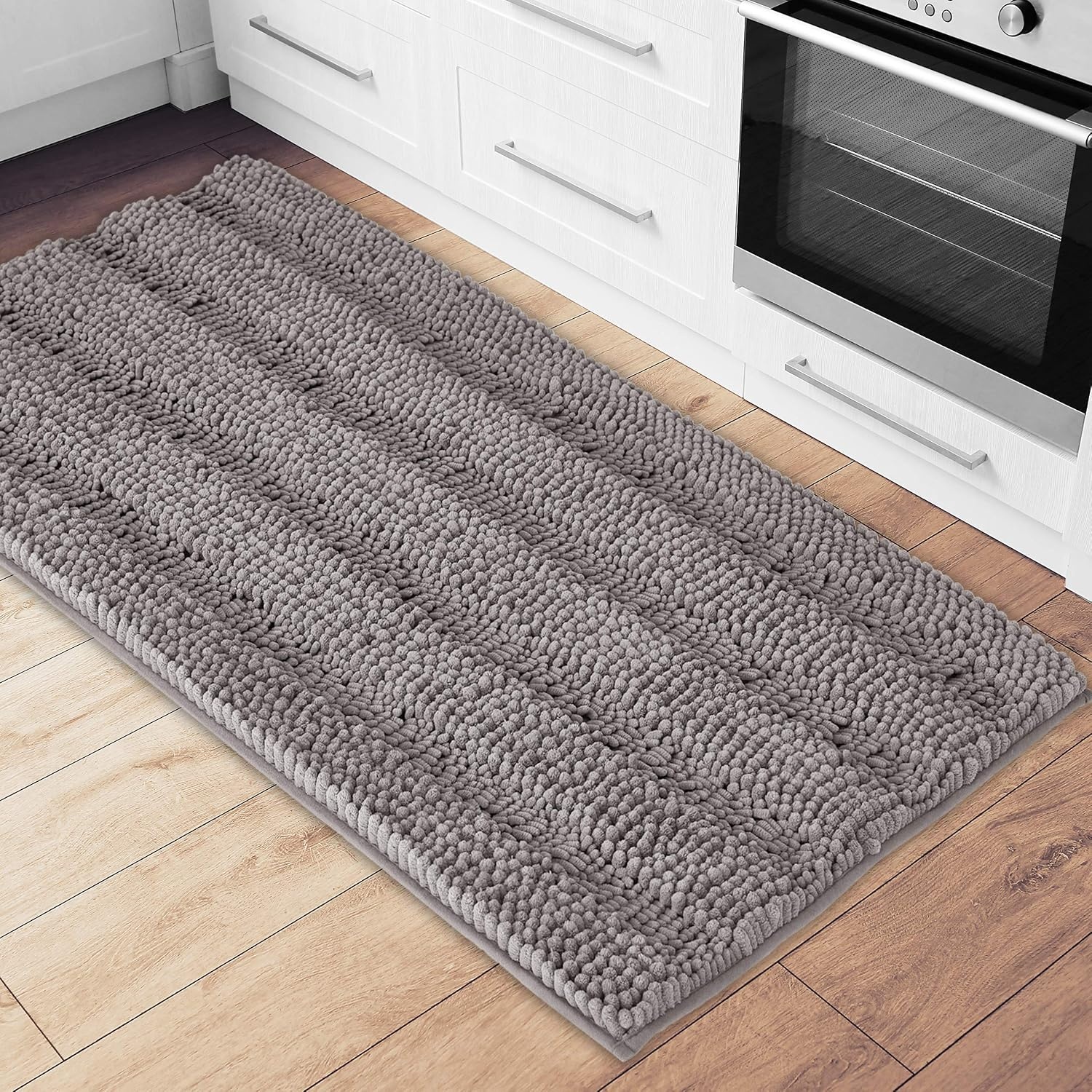 image:imageNICETOWN Black Bathroom Floor Mat AntiSlip Soft Living Room Bedroom Mat Floor Water Absorbent LowProfile Rug Doormat for Entry Mud Room Mat Back Door High Traffic Areas 47 x 24 inchesDove Grey