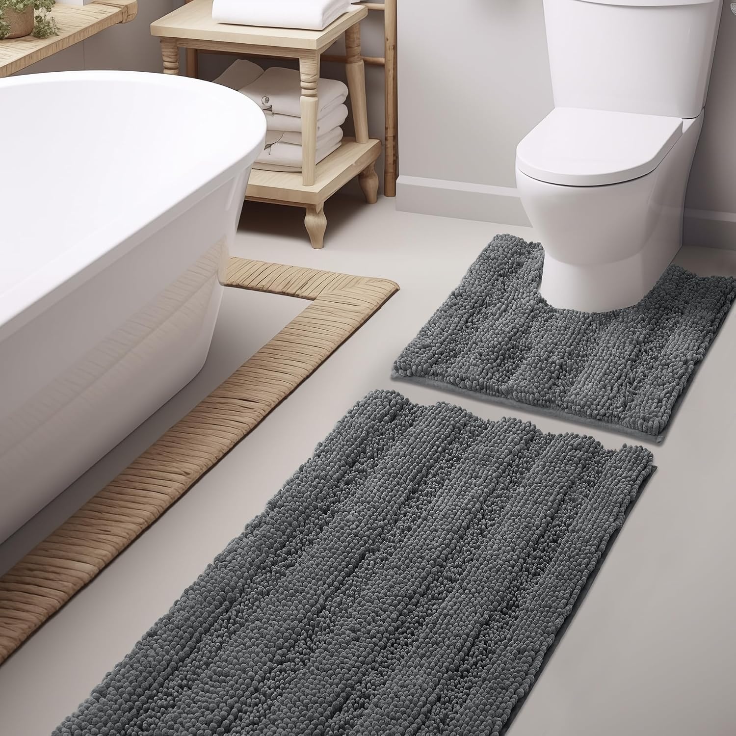 image:imageNICETOWN Black Bathroom Floor Mat AntiSlip Soft Living Room Bedroom Mat Floor Water Absorbent LowProfile Rug Doormat for Entry Mud Room Mat Back Door High Traffic Areas 47 x 24 inchesGrey