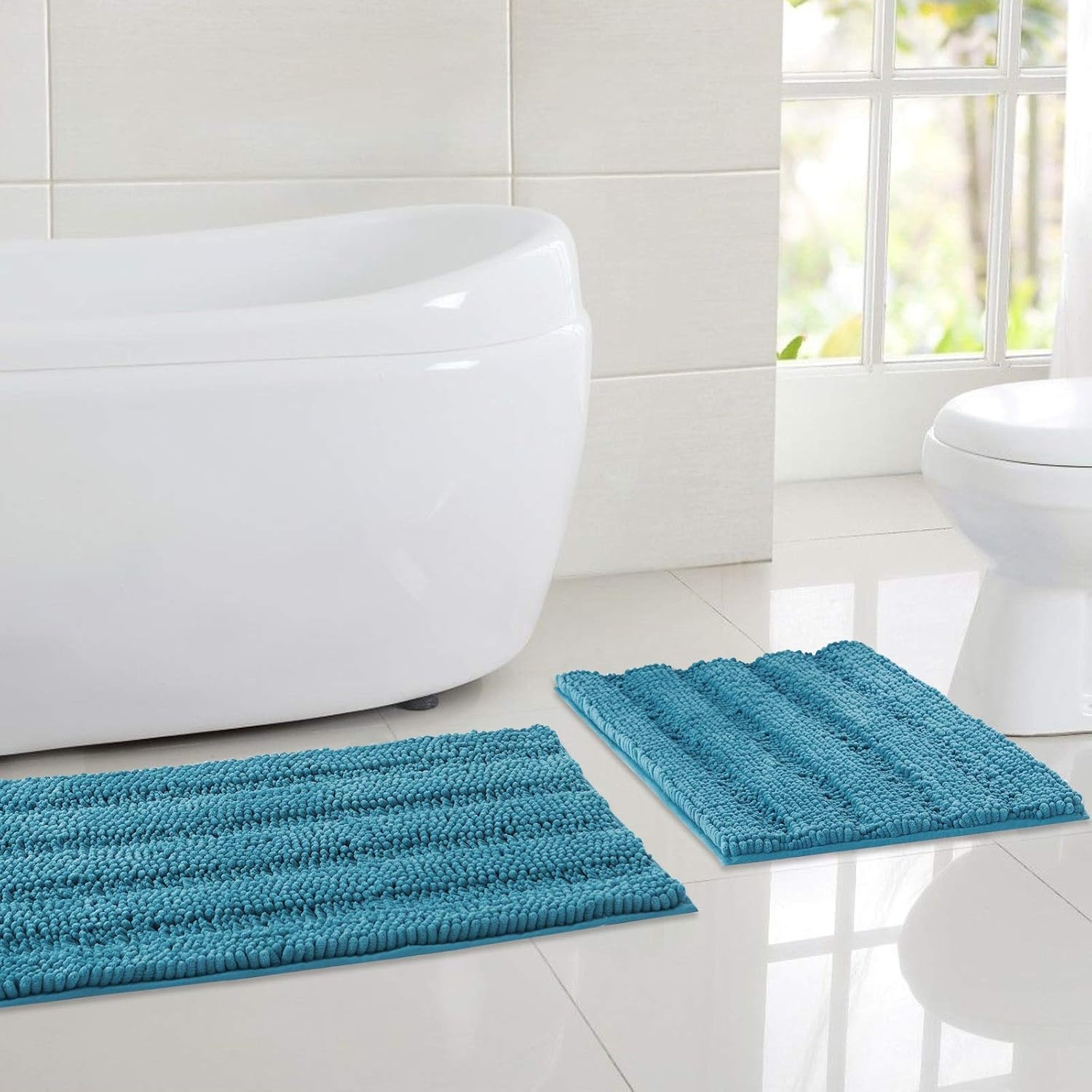image:imageNICETOWN Black Bathroom Floor Mat AntiSlip Soft Living Room Bedroom Mat Floor Water Absorbent LowProfile Rug Doormat for Entry Mud Room Mat Back Door High Traffic Areas 47 x 24 inchesTeal Blue