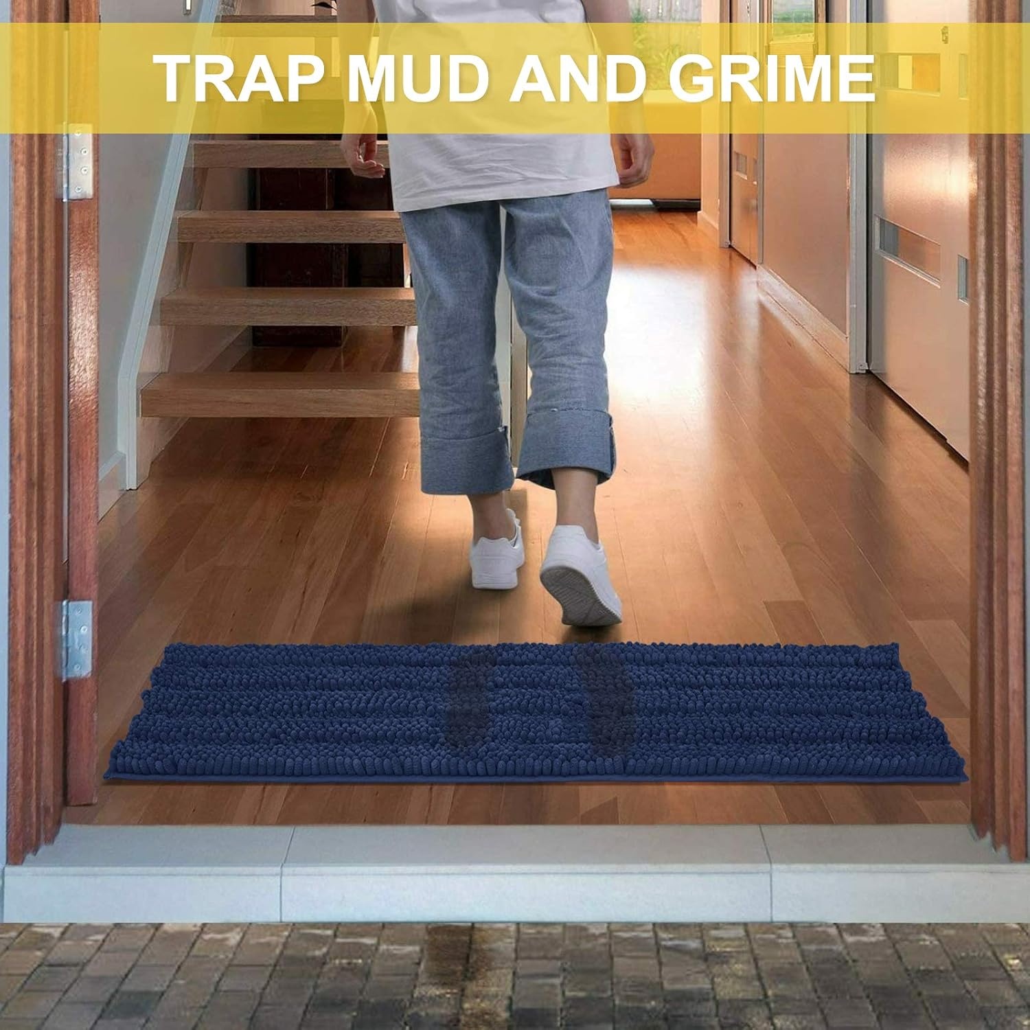 image:imageNICETOWN Black Bathroom Floor Mat AntiSlip Soft Living Room Bedroom Mat Floor Water Absorbent LowProfile Rug Doormat for Entry Mud Room Mat Back Door High Traffic Areas 47 x 24 inchesNavy