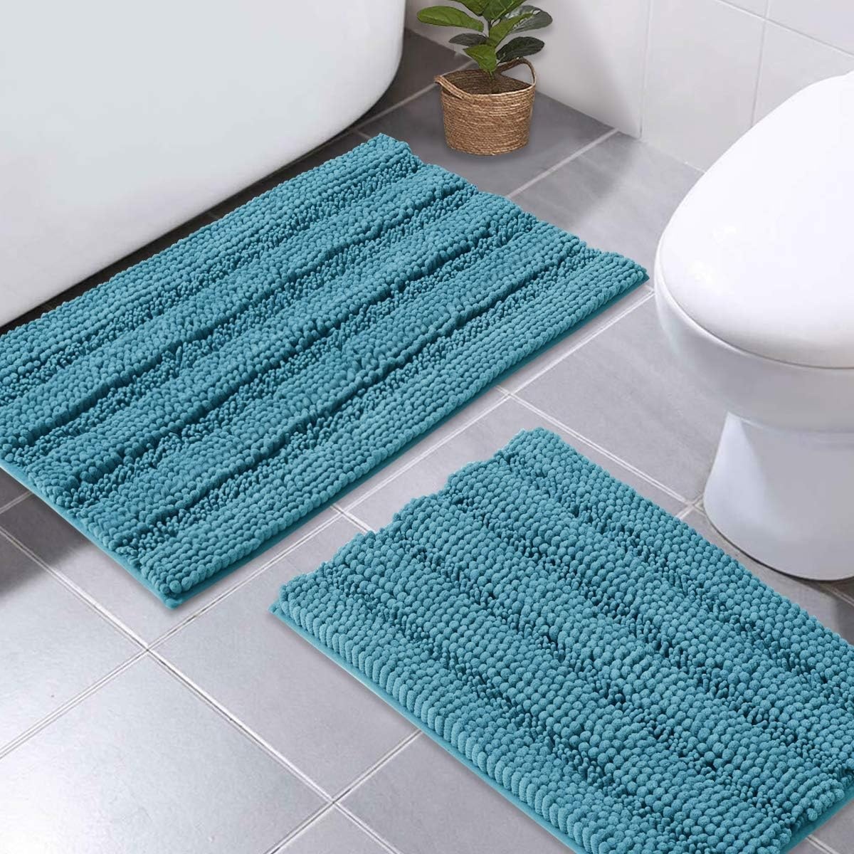 image:imageNICETOWN Black Bathroom Floor Mat AntiSlip Soft Living Room Bedroom Mat Floor Water Absorbent LowProfile Rug Doormat for Entry Mud Room Mat Back Door High Traffic Areas 47 x 24 inchesTeal Blue