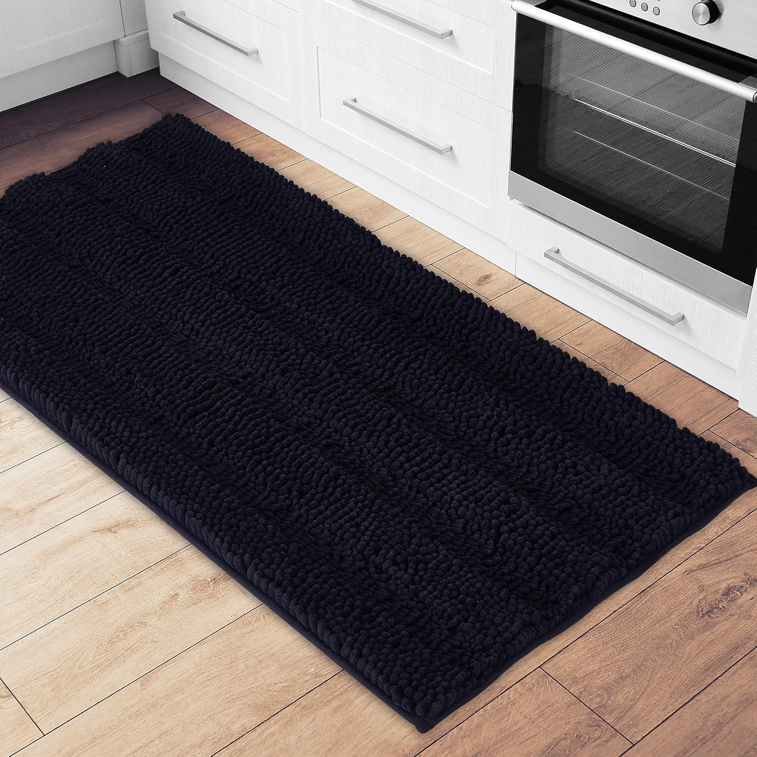 image:imageNICETOWN Black Bathroom Floor Mat AntiSlip Soft Living Room Bedroom Mat Floor Water Absorbent LowProfile Rug Doormat for Entry Mud Room Mat Back Door High Traffic Areas 47 x 24 inchesBlack