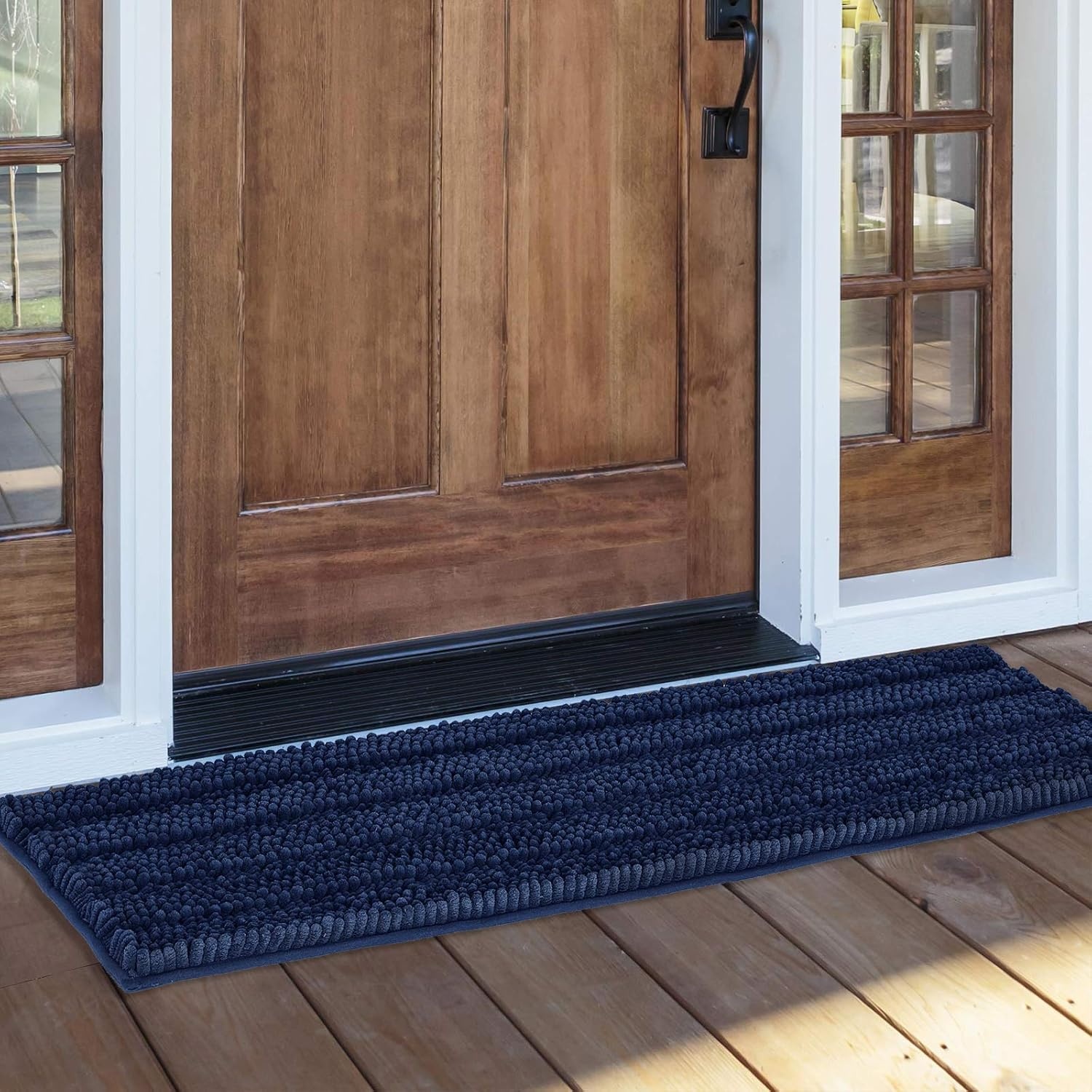 image:imageNICETOWN Black Bathroom Floor Mat AntiSlip Soft Living Room Bedroom Mat Floor Water Absorbent LowProfile Rug Doormat for Entry Mud Room Mat Back Door High Traffic Areas 47 x 24 inchesNavy