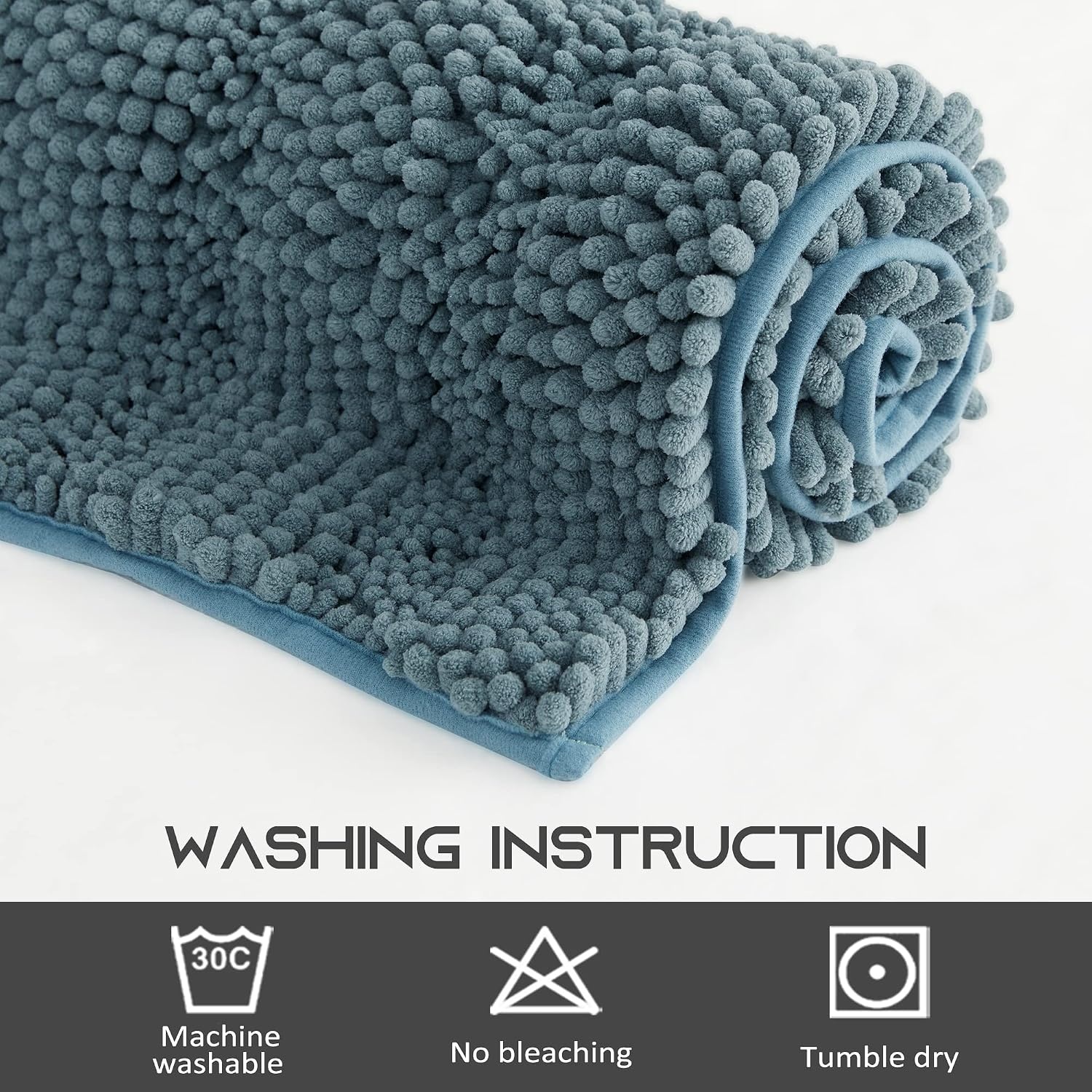 image:imageNICETOWN Black Bathroom Floor Mat AntiSlip Soft Living Room Bedroom Mat Floor Water Absorbent LowProfile Rug Doormat for Entry Mud Room Mat Back Door High Traffic Areas 47 x 24 inchesStone Blue