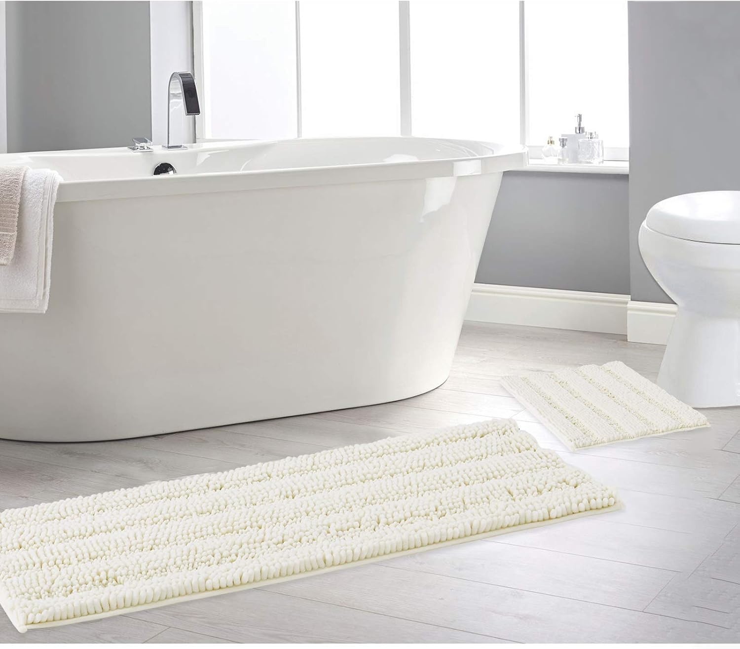 image:imageNICETOWN Black Bathroom Floor Mat AntiSlip Soft Living Room Bedroom Mat Floor Water Absorbent LowProfile Rug Doormat for Entry Mud Room Mat Back Door High Traffic Areas 47 x 24 inchesCream